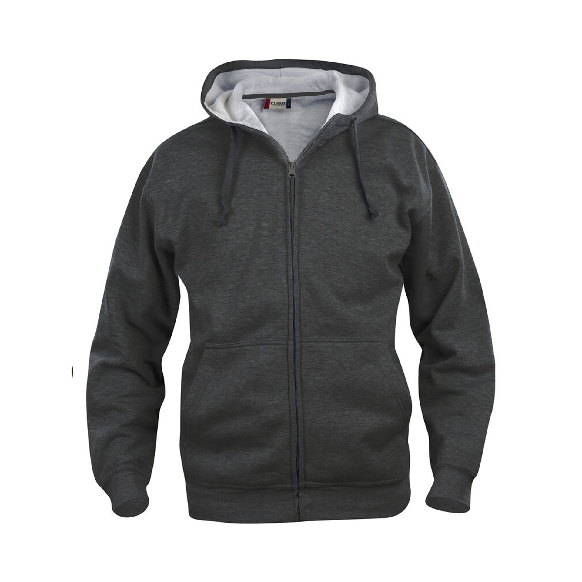 Hoodie Herren Basic Hoody Full Zip in Anthrazitmeliert mit durchgehendem Reissverschluss, Vorderansicht