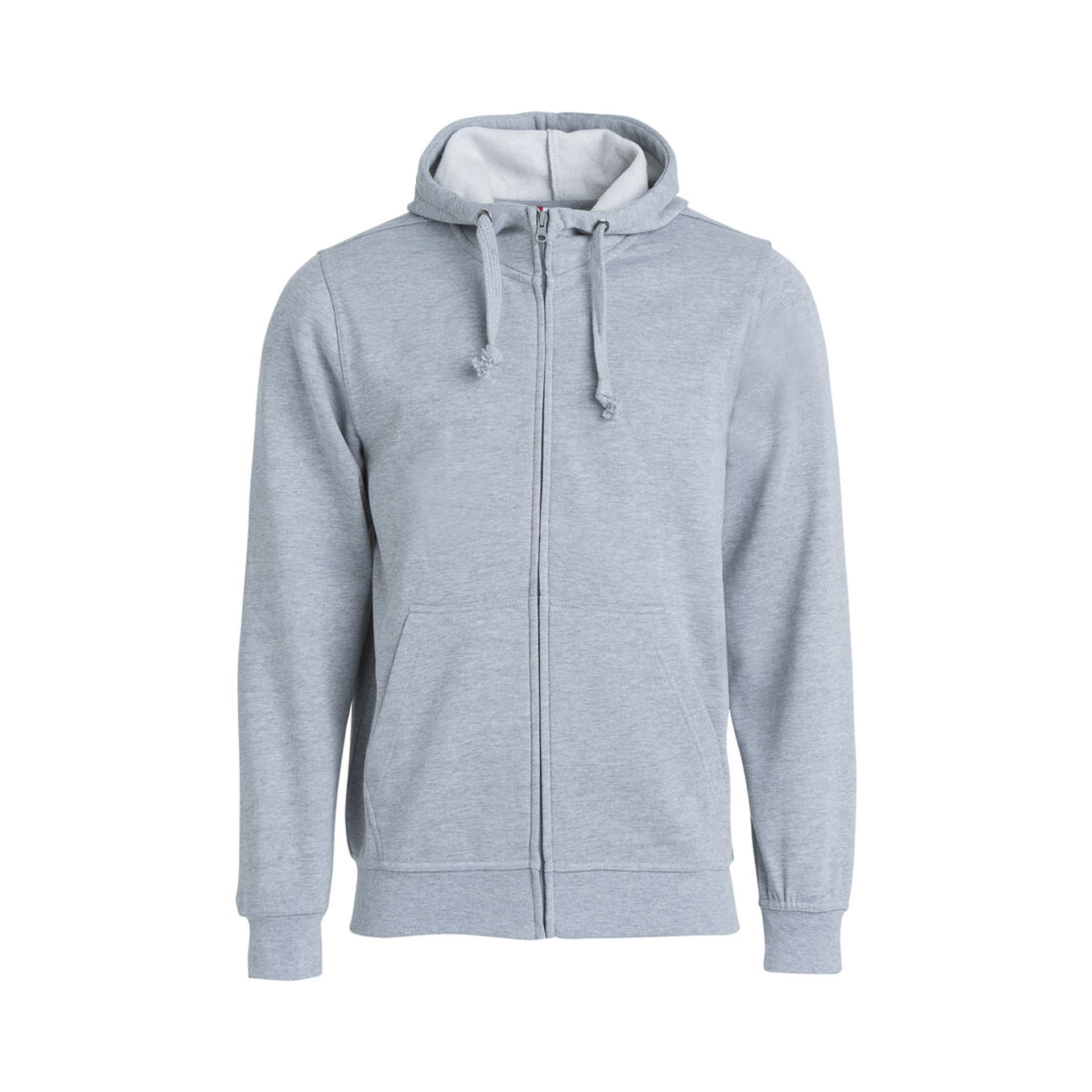 Hoodie Herren Basic Hoody Full Zip in Graumeliert mit durchgehendem Reissverschluss, Vorderansicht