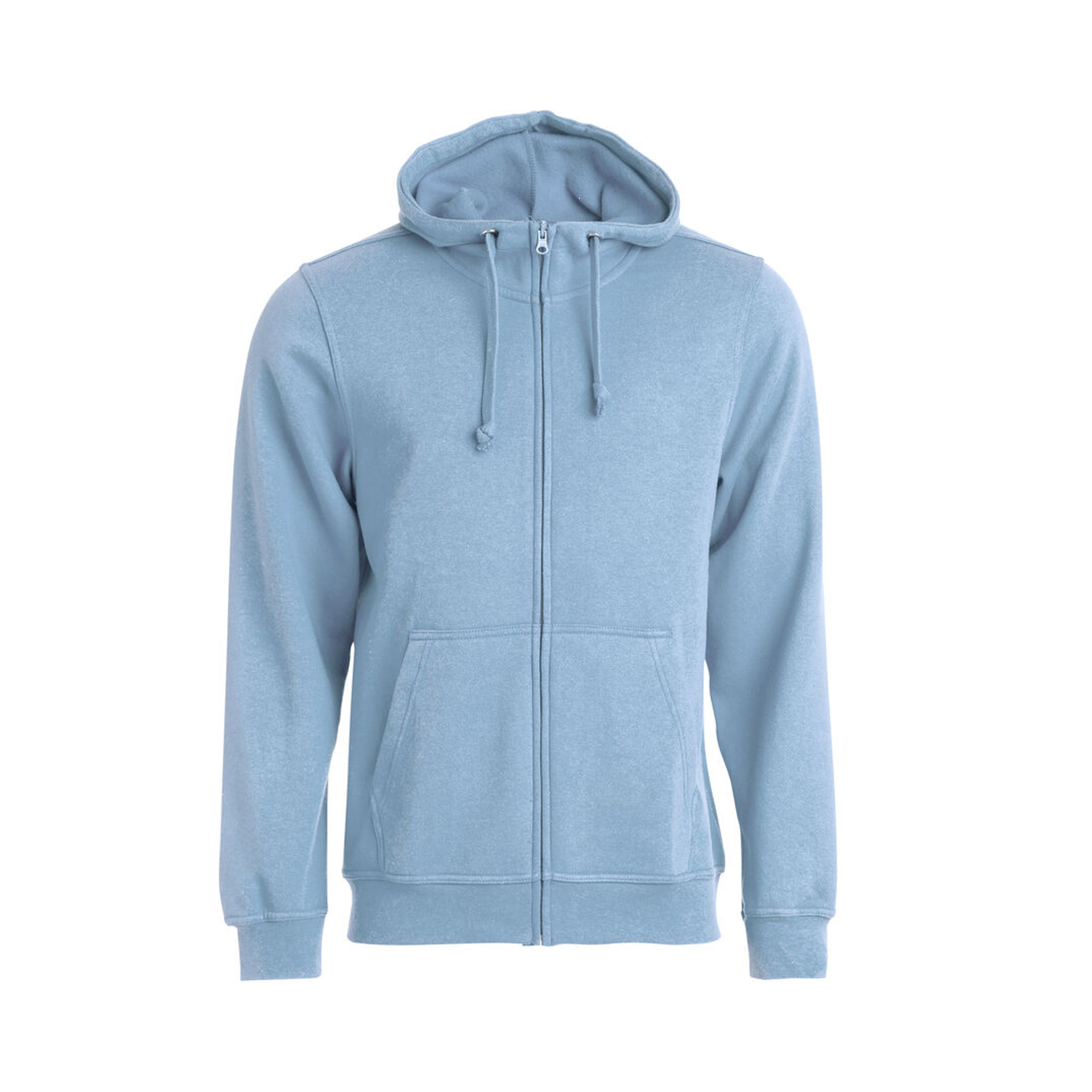 Hoodie Herren Basic Hoody Full Zip in Hellblau mit durchgehendem Reissverschluss, Vorderansicht