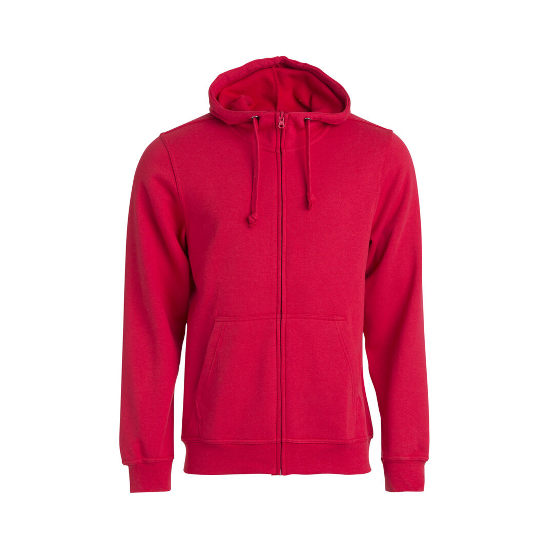Hoodie Herren Basic Hoody Full Zip in Rot mit durchgehendem Reissverschluss, Vorderansicht