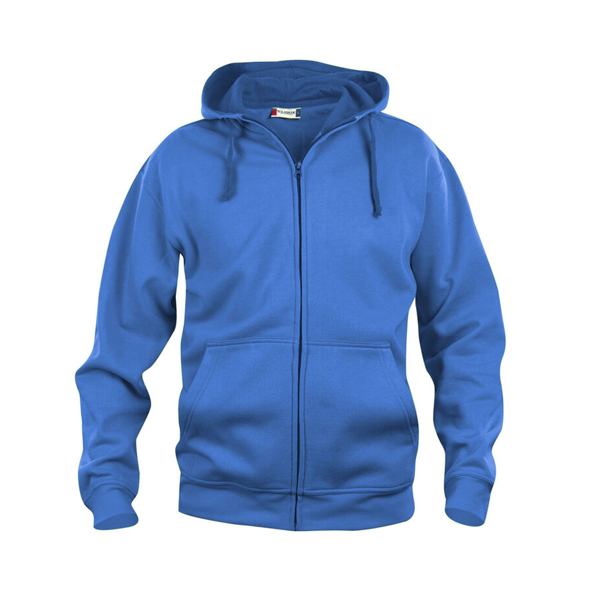 Hoodie Herren Basic Hoody Full Zip in Royal Blau mit durchgehendem Reissverschluss, Vorderansicht