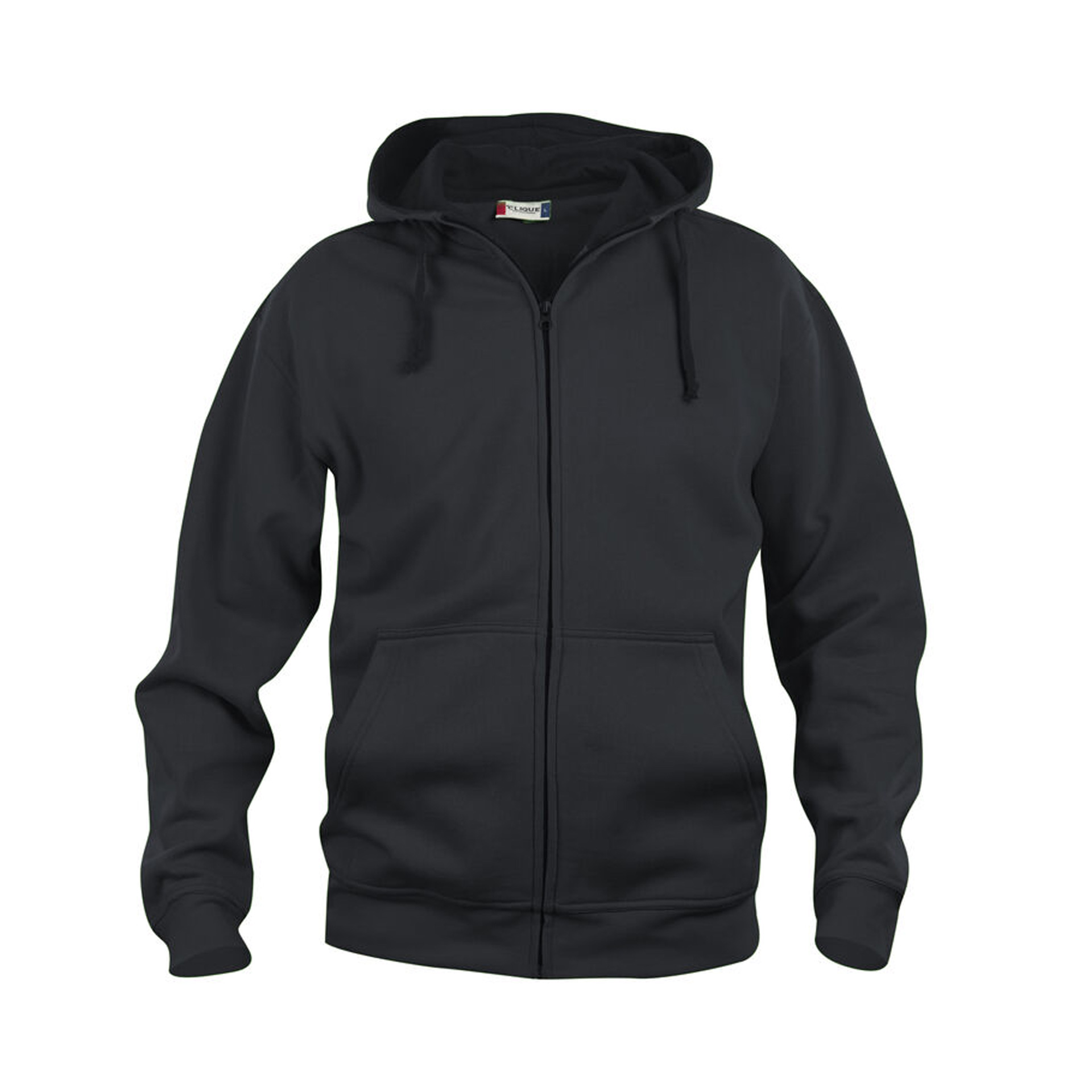 Hoodie Herren Basic Hoody Full Zip in Schwarz mit durchgehendem Reissverschluss, Vorderansicht