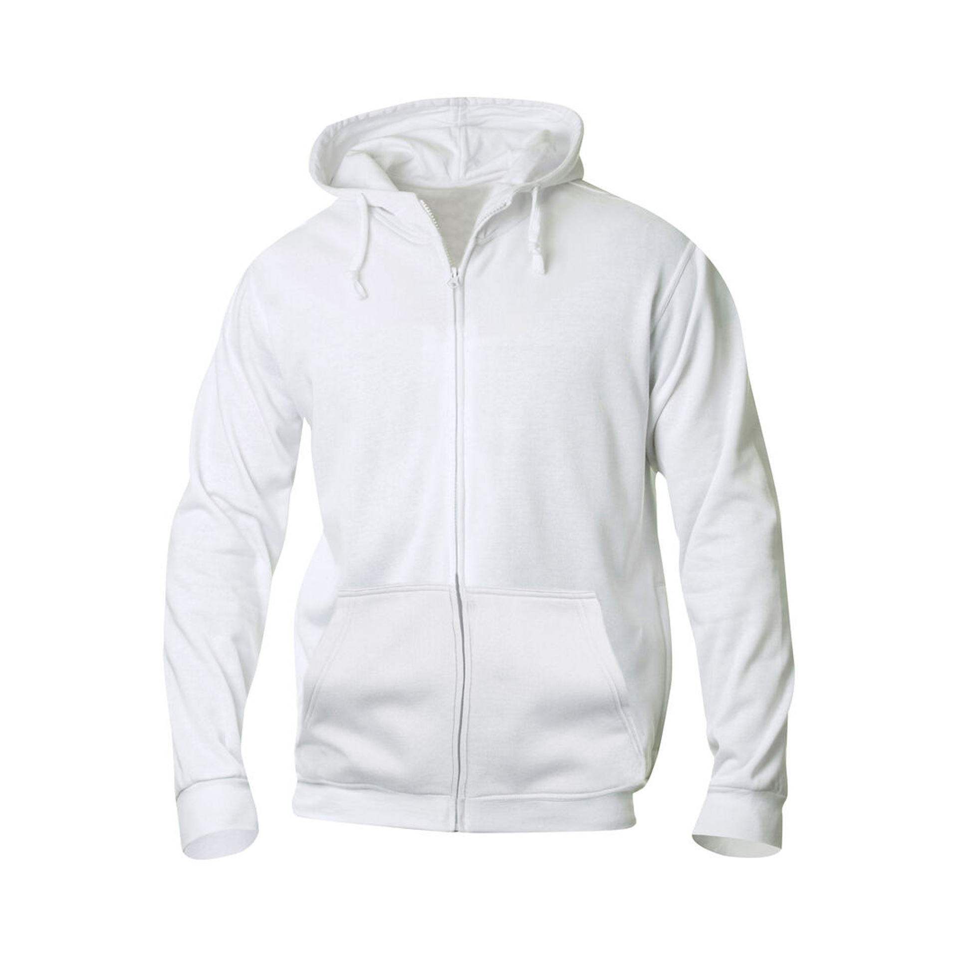Hoodie Herren Basic Hoody Full Zip in Weiss mit durchgehendem Reissverschluss, Vorderansicht