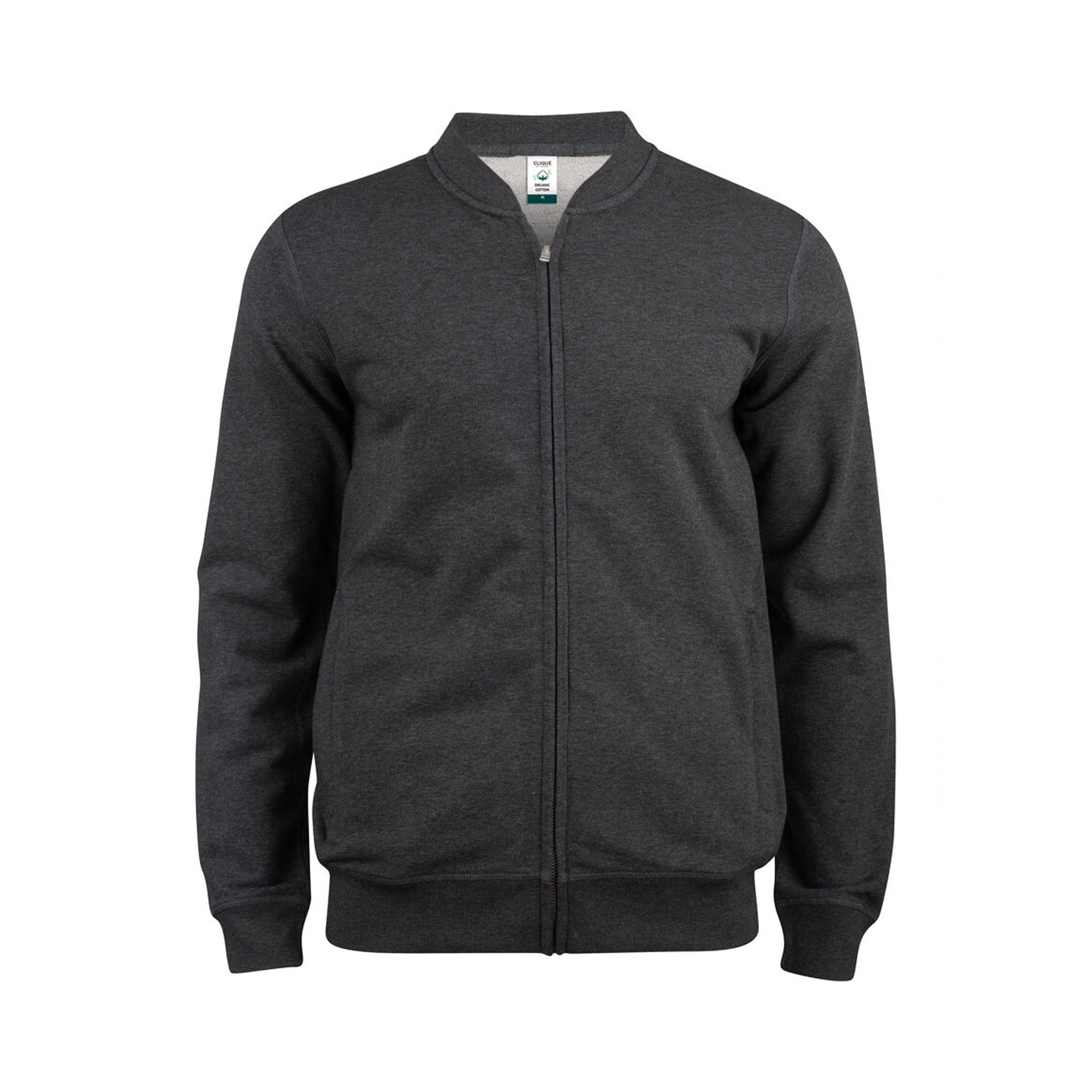 Herren-Sweatjacke Premium OC Cardigan in Anthrazitmeliert aus Bio-Baumwolle, Vorderansicht