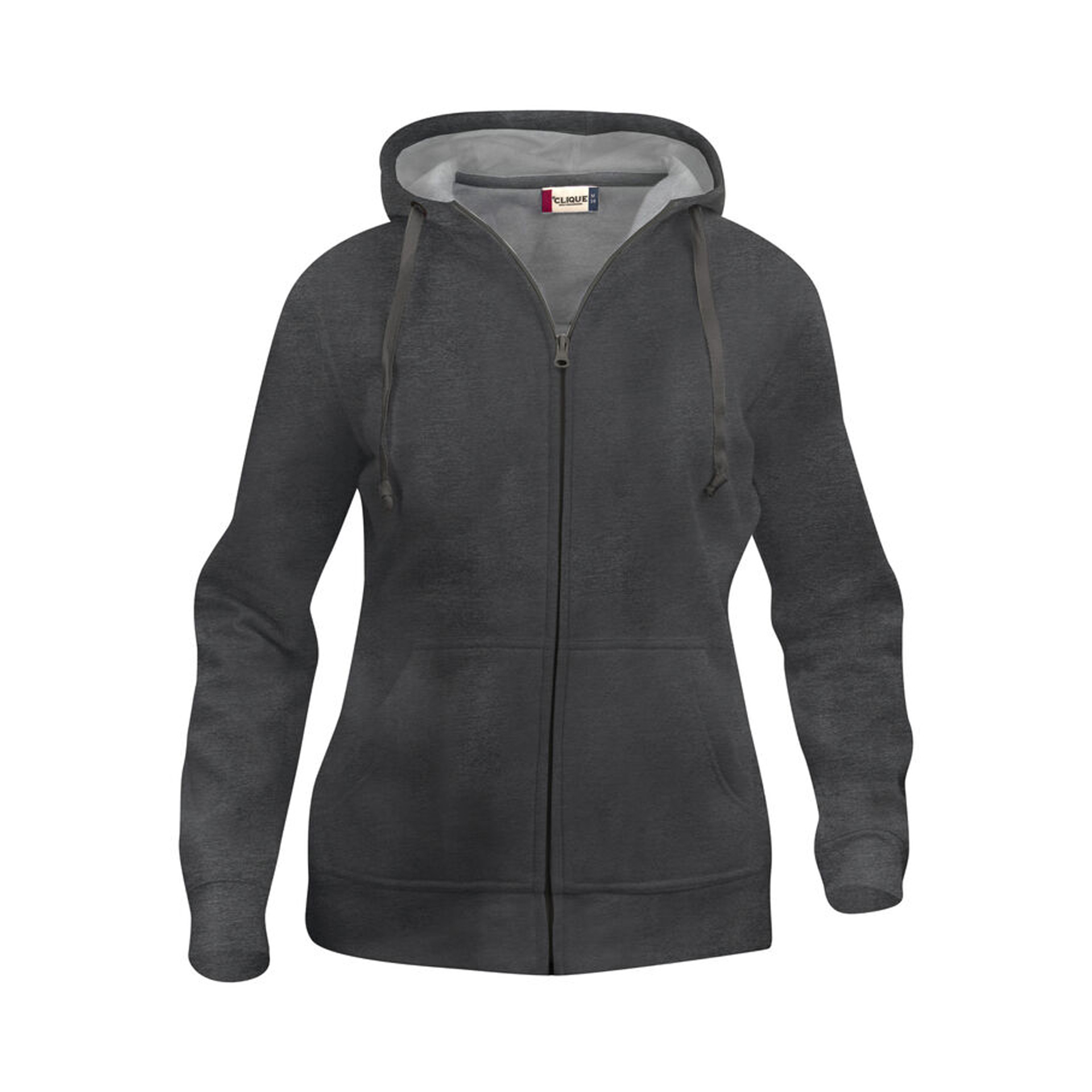 Sweatshirt Damen Basic Hoody Full Zip in Anthrazitmeliert mit Kapuze, Vorderansicht
