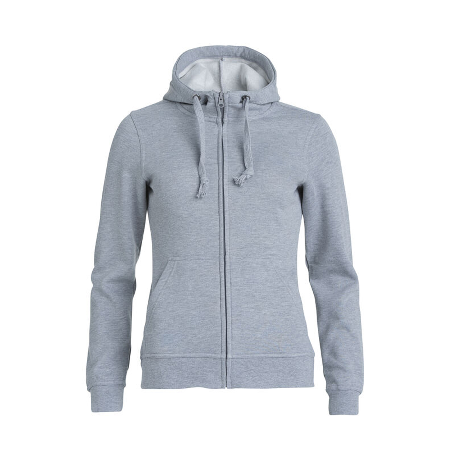 Sweatshirt Damen Basic Hoody Full Zip in Graumeliert mit Kapuze, Vorderansicht