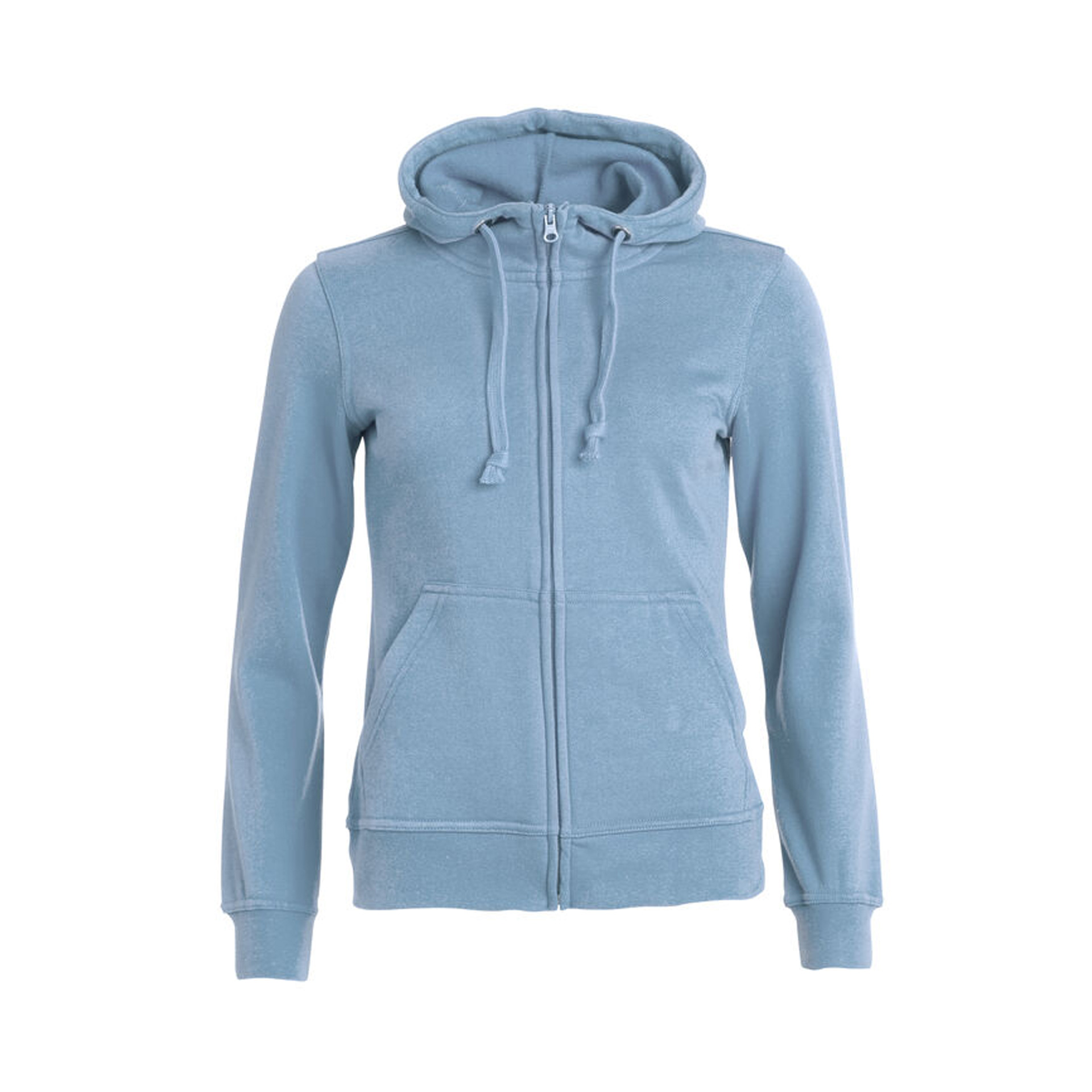 Sweatshirt Damen Basic Hoody Full Zip in Hellblau mit Kapuze, Vorderansicht