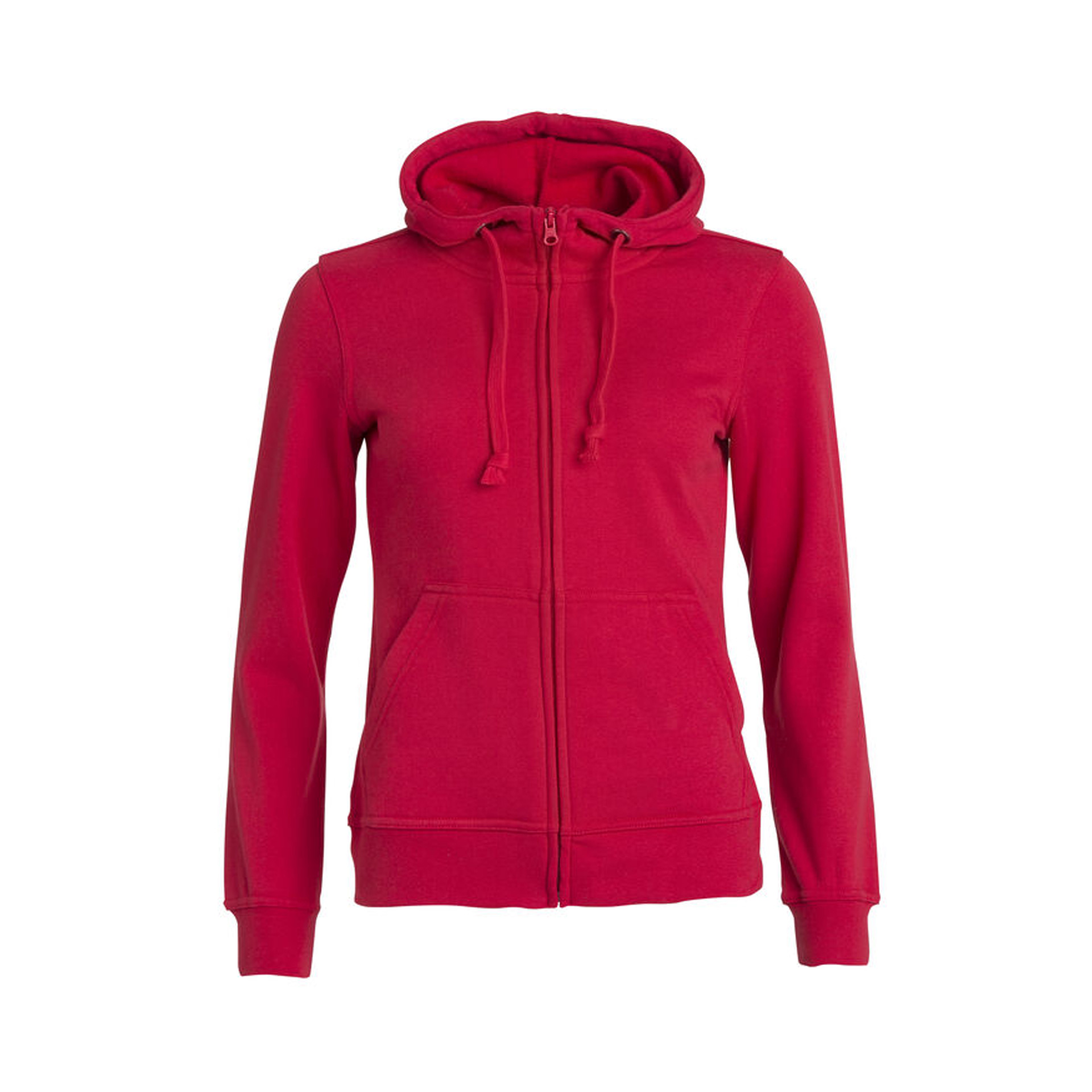 Sweatshirt Damen Basic Hoody Full Zip in Rot mit Kapuze, Vorderansicht