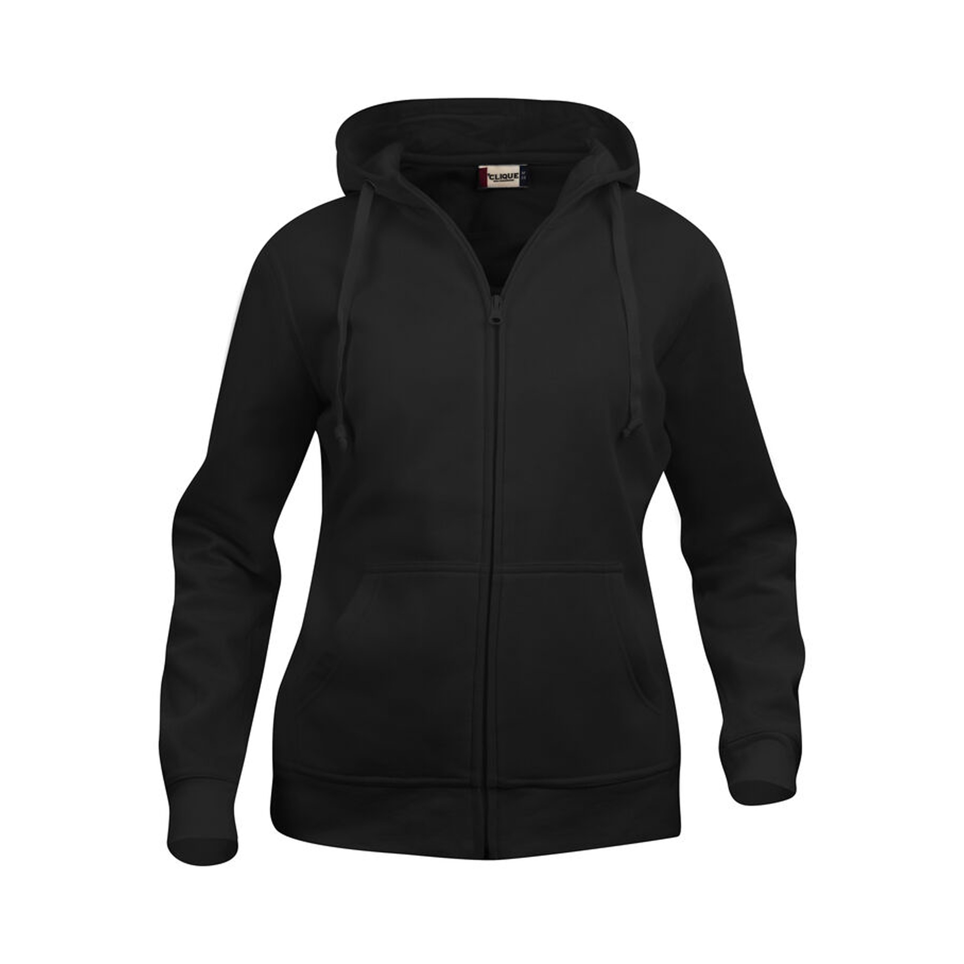 Sweatshirt Damen Basic Hoody Full Zip in Schwarz mit Kapuze, Vorderansicht
