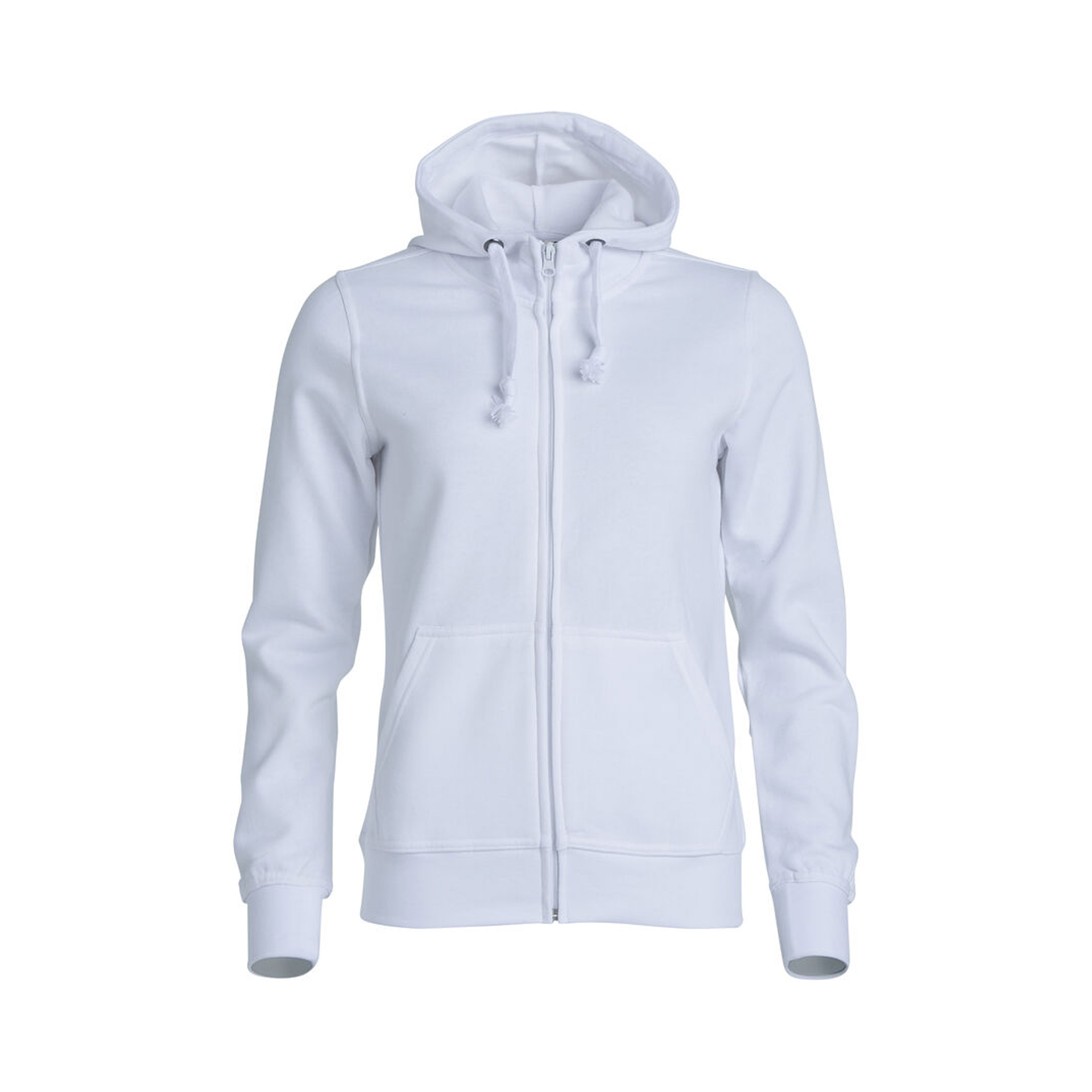 Sweatshirt Damen Basic Hoody Full Zip in Weiss mit Kapuze, Vorderansicht
