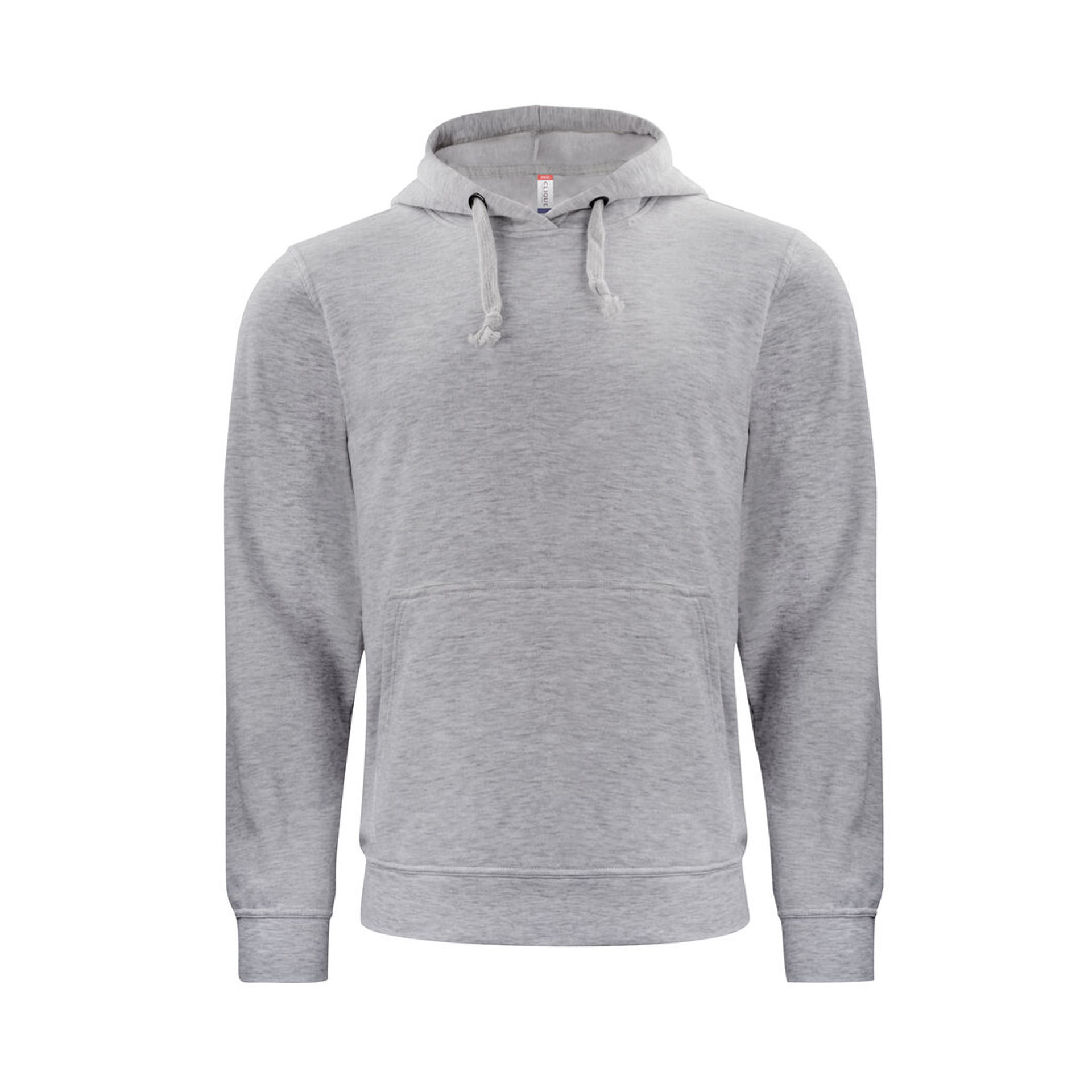 Hoodie Unisex Basic Hoody in Graumeliert mit Kängurutasche, Vorderansicht