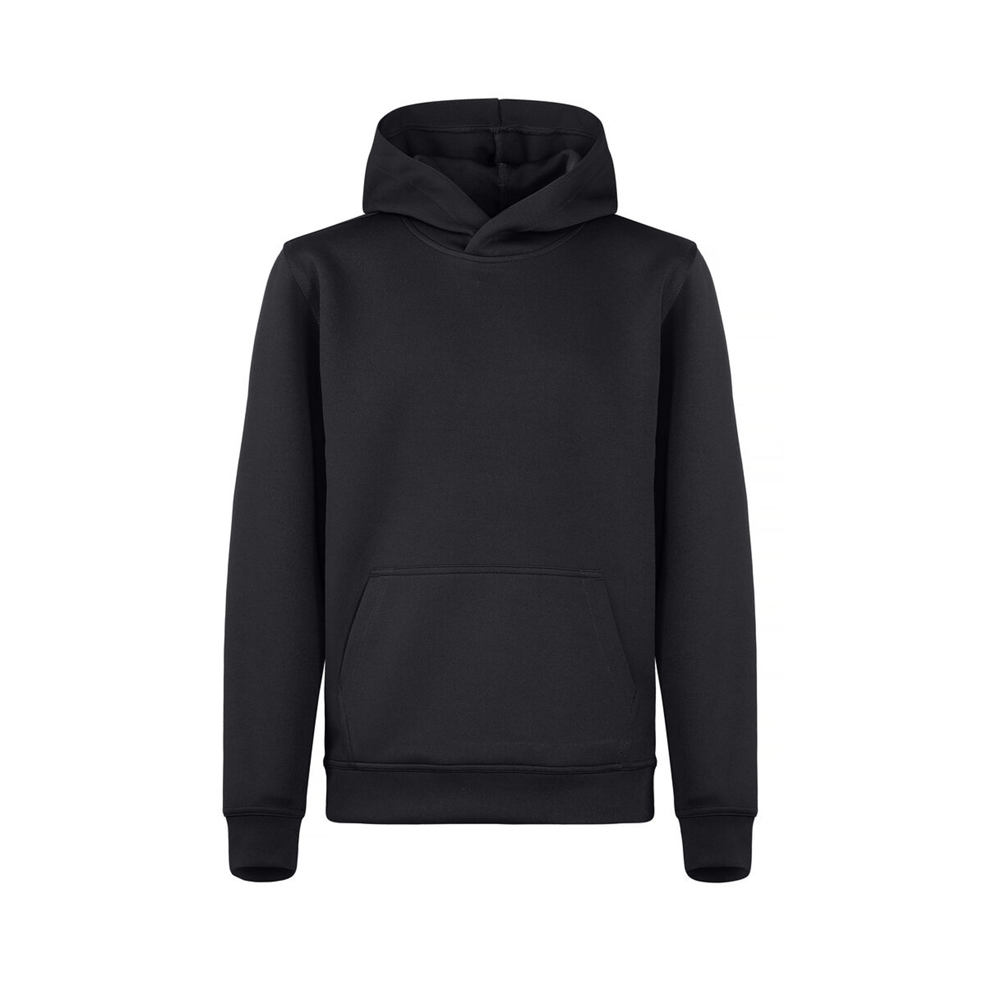 Kinderpullover Basic Active Hoody in Schwarz mit Kapuze ohne Kordelzug, Vorderansicht