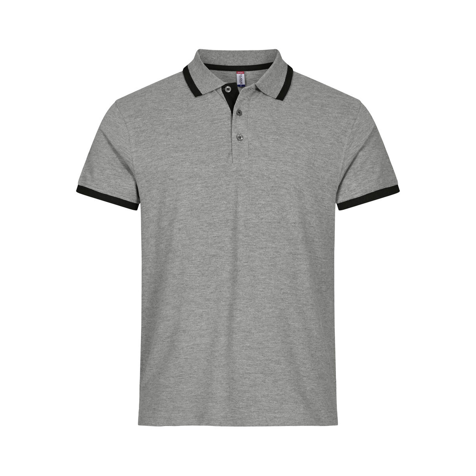 Poloshirt Herren Austin in Graumeliert mit Kontraststreifen, Vorderansicht