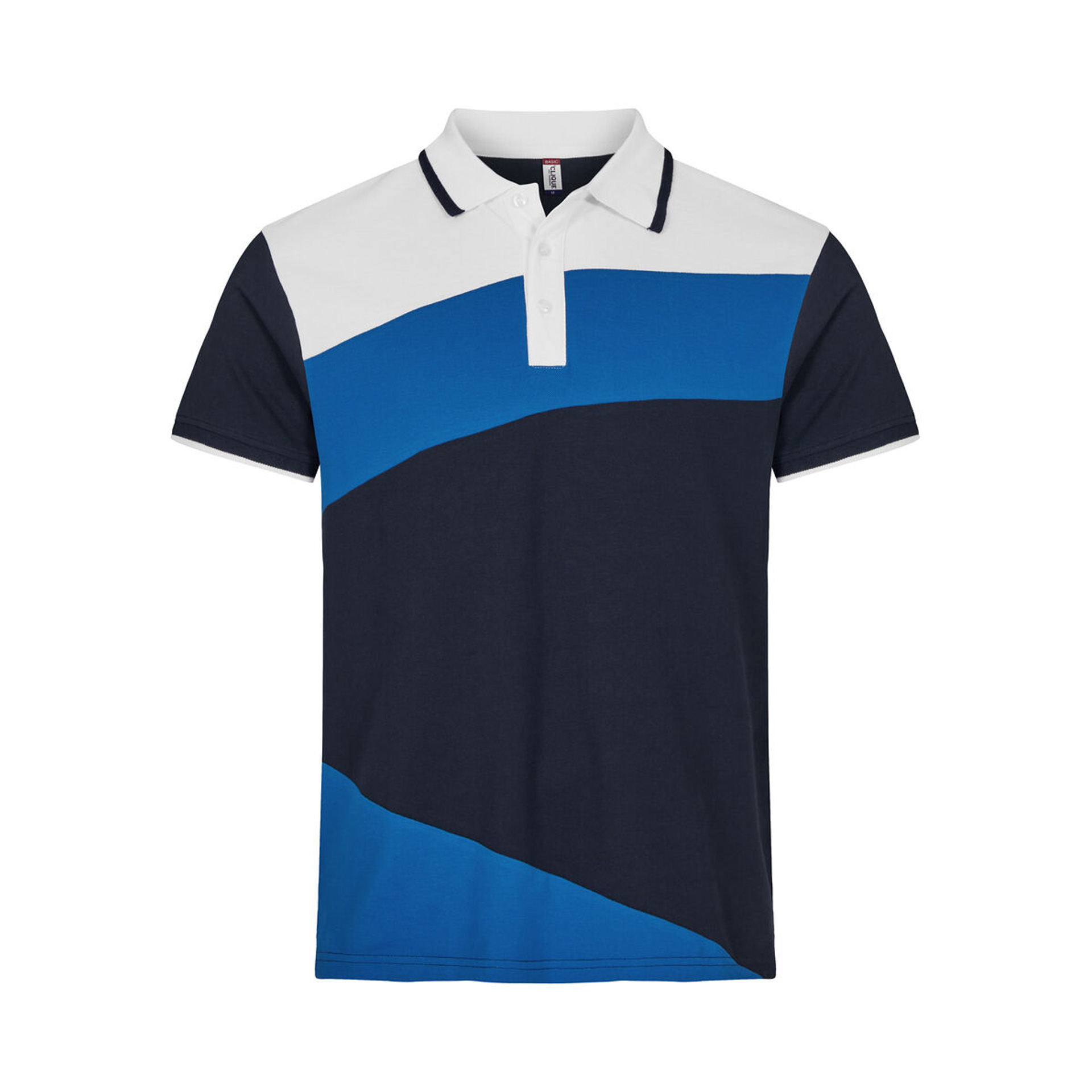 Unisex Poloshirt Conrad in Weiss mit Kontraststreifen, Vorderansicht