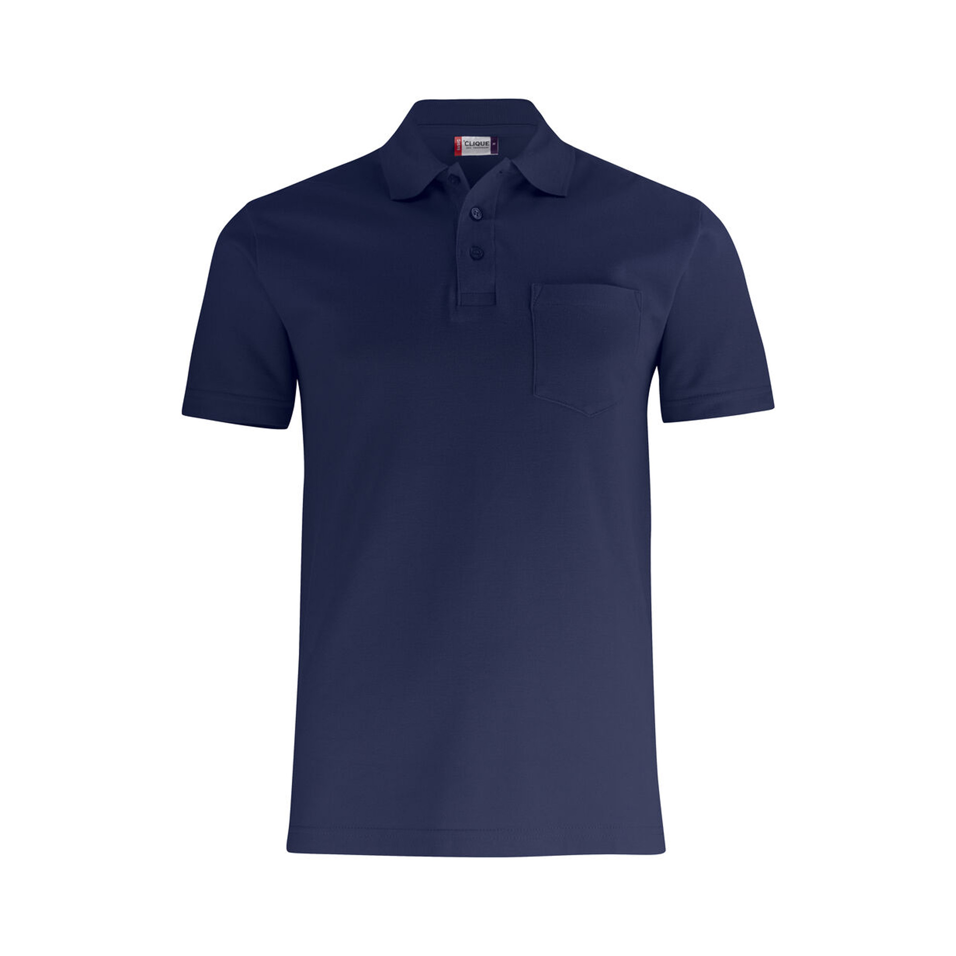 Unisex Poloshirt Basic Polo Pocket in Dunkelmarine mit Brusttasche, Vorderansicht