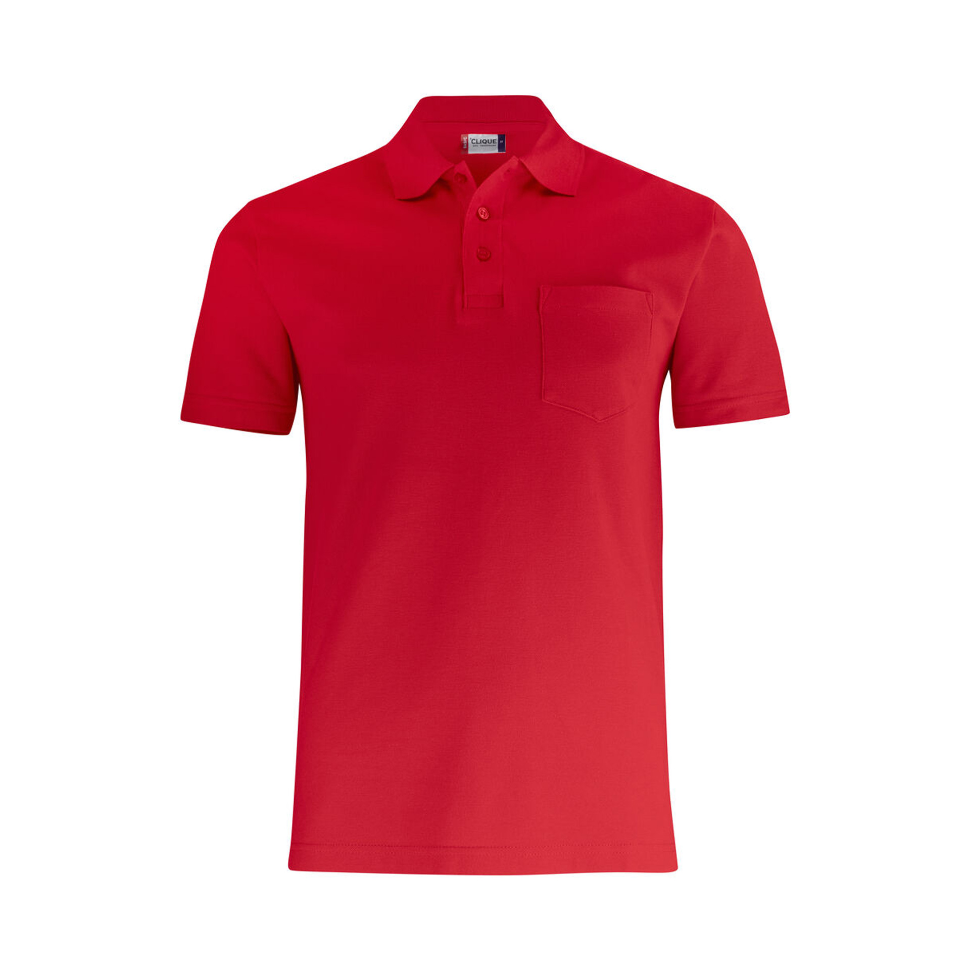 Unisex Poloshirt Basic Polo Pocket in Rot mit Brusttasche, Vorderansicht