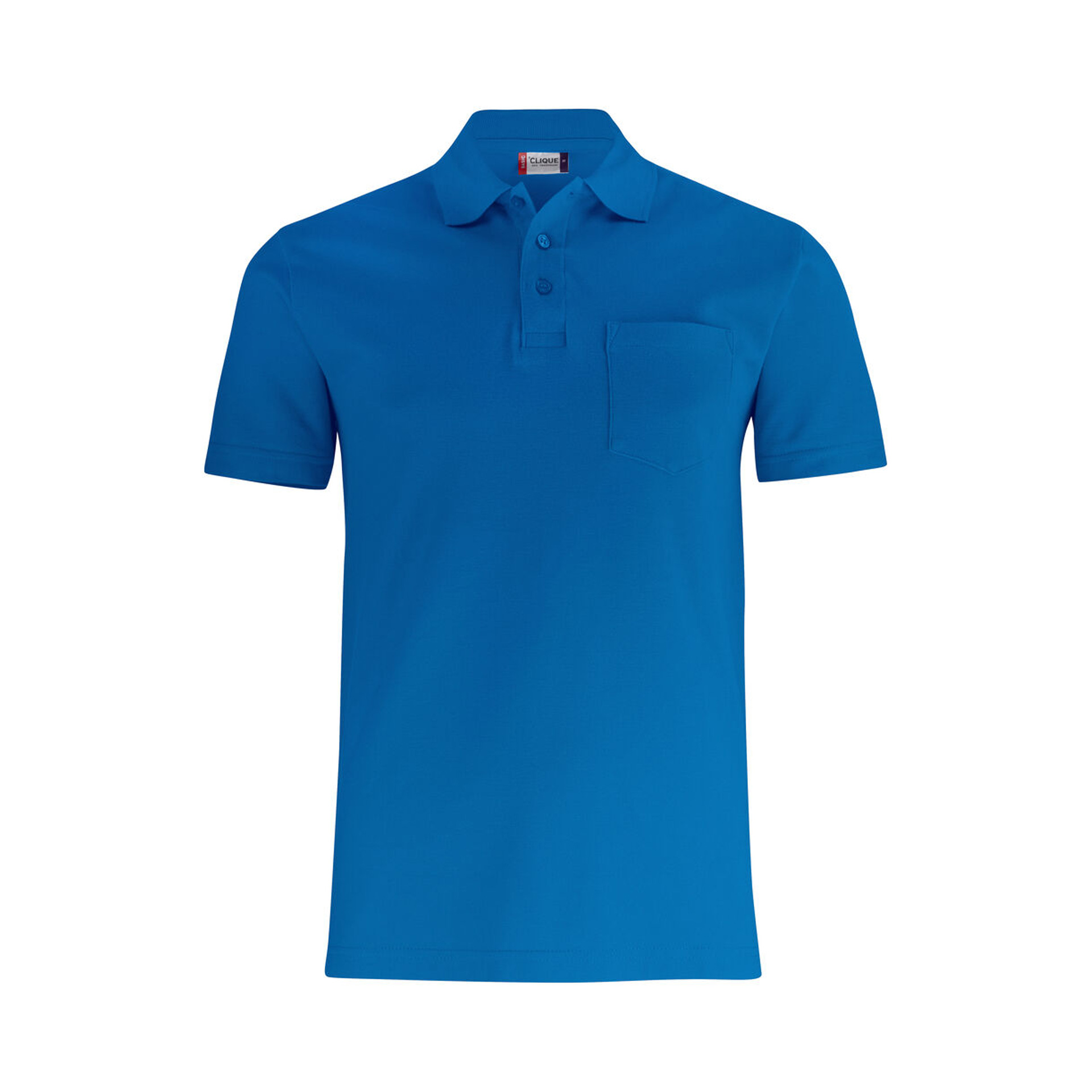 Unisex Poloshirt Basic Polo Pocket in Royal Blau mit Brusttasche, Vorderansicht