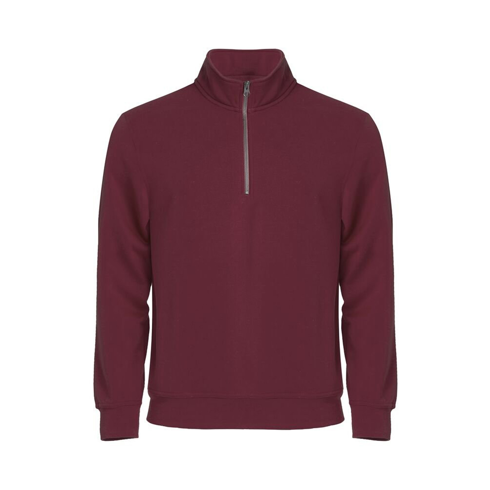Sweatshirt Herren Basic Half Zip in Bordeaux mit kurzem Reissverschluss, Vorderansicht