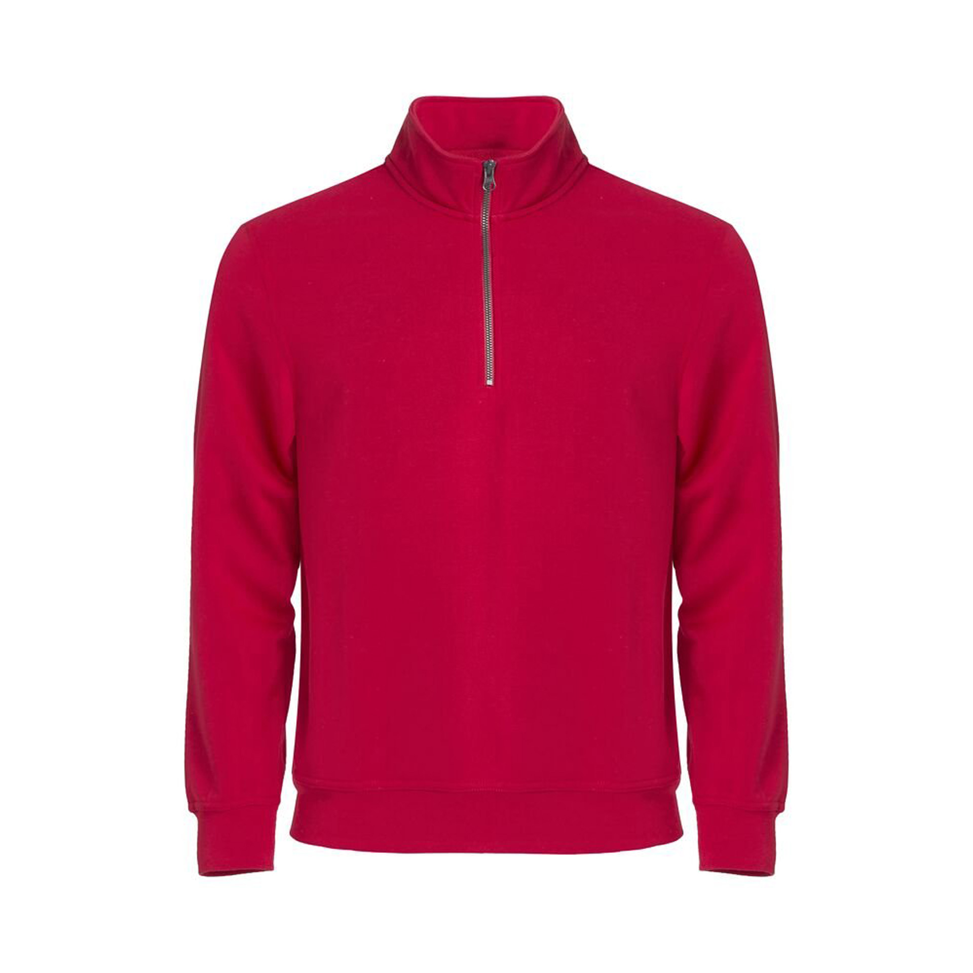 Sweatshirt Herren Basic Half Zip in Rot mit kurzem Reissverschluss, Vorderansicht