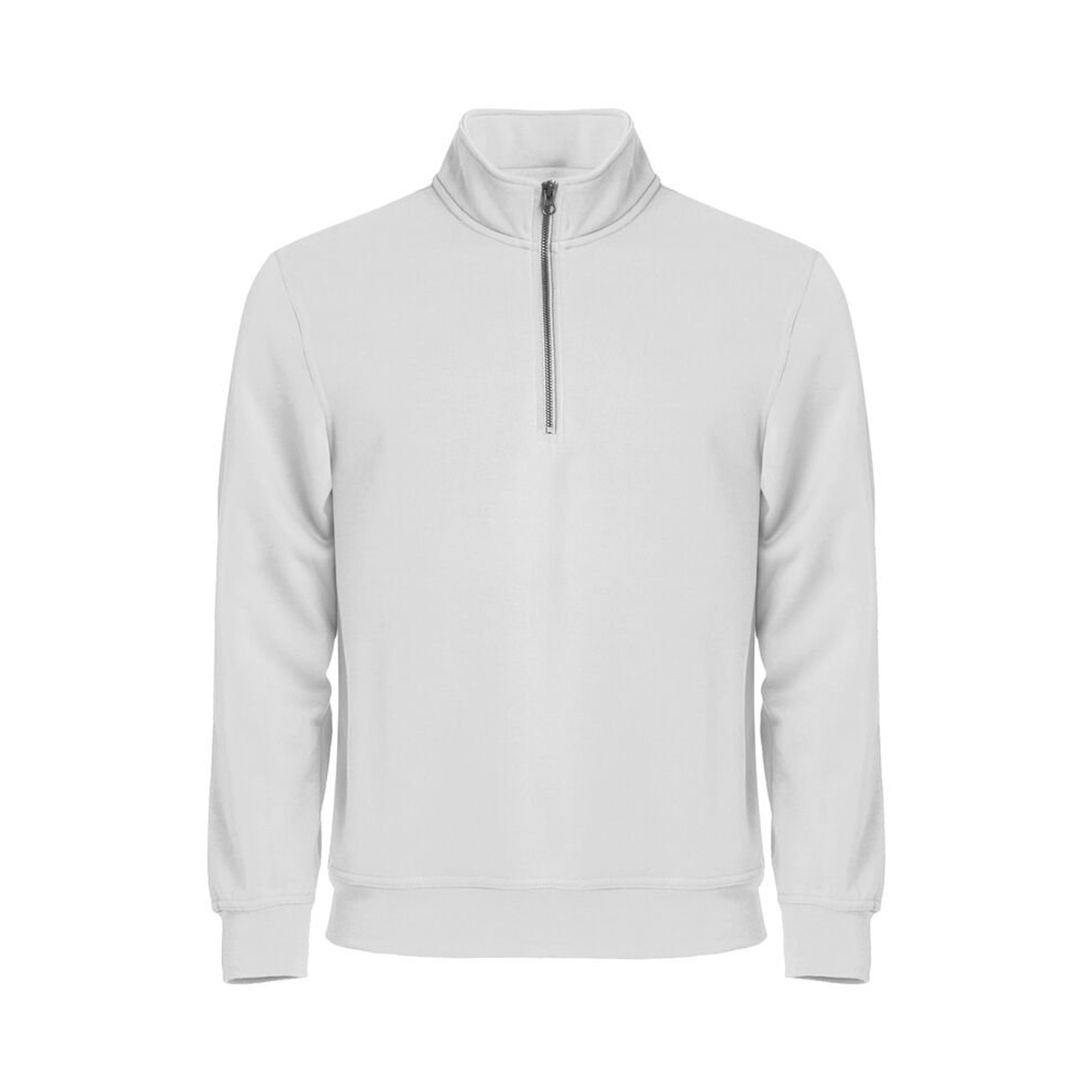 Sweatshirt Herren Basic Half Zip in Weiss mit kurzem Reissverschluss, Vorderansicht