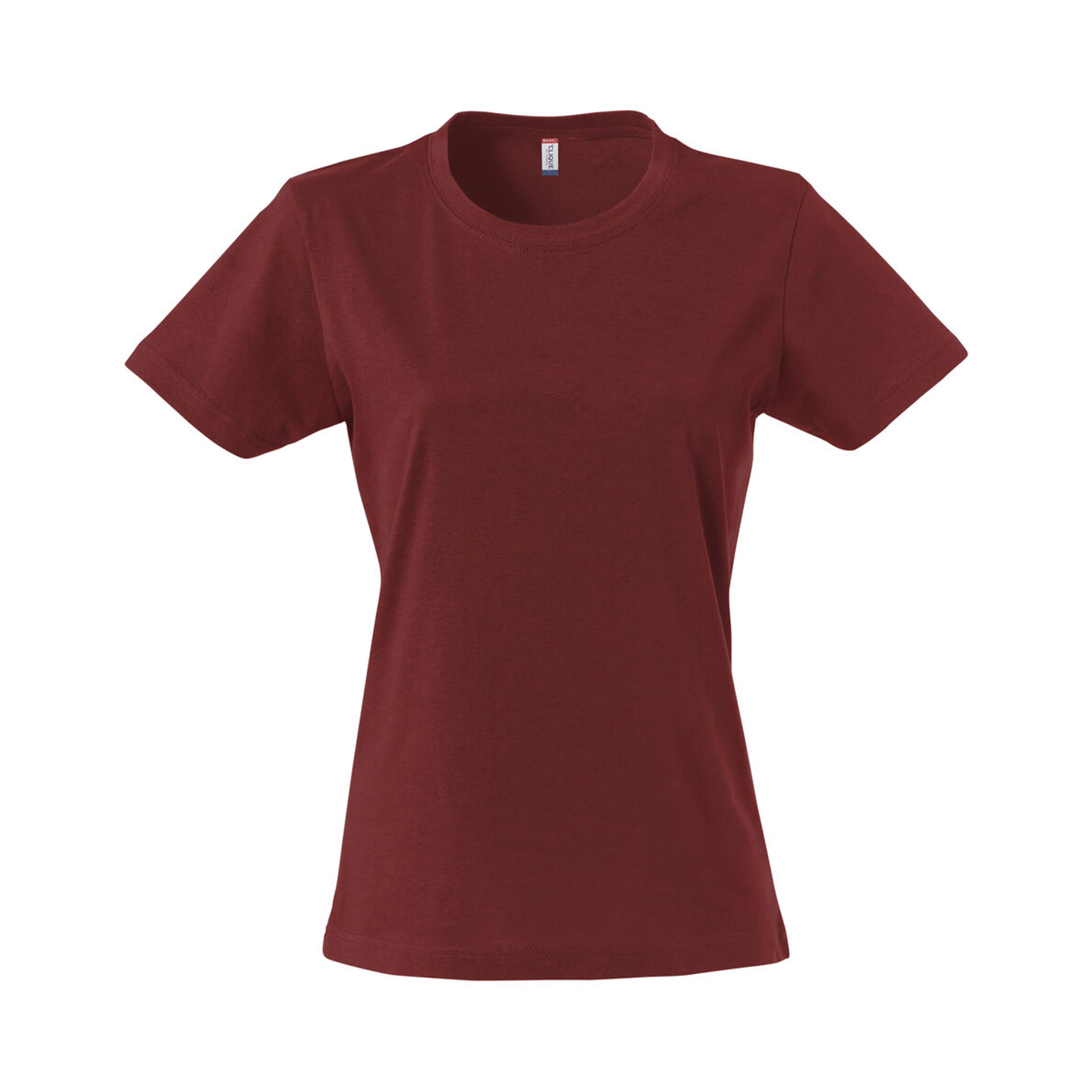T-Shirt Damen Basic-T in Bordeaux aus Baumwolle, Vorderansicht