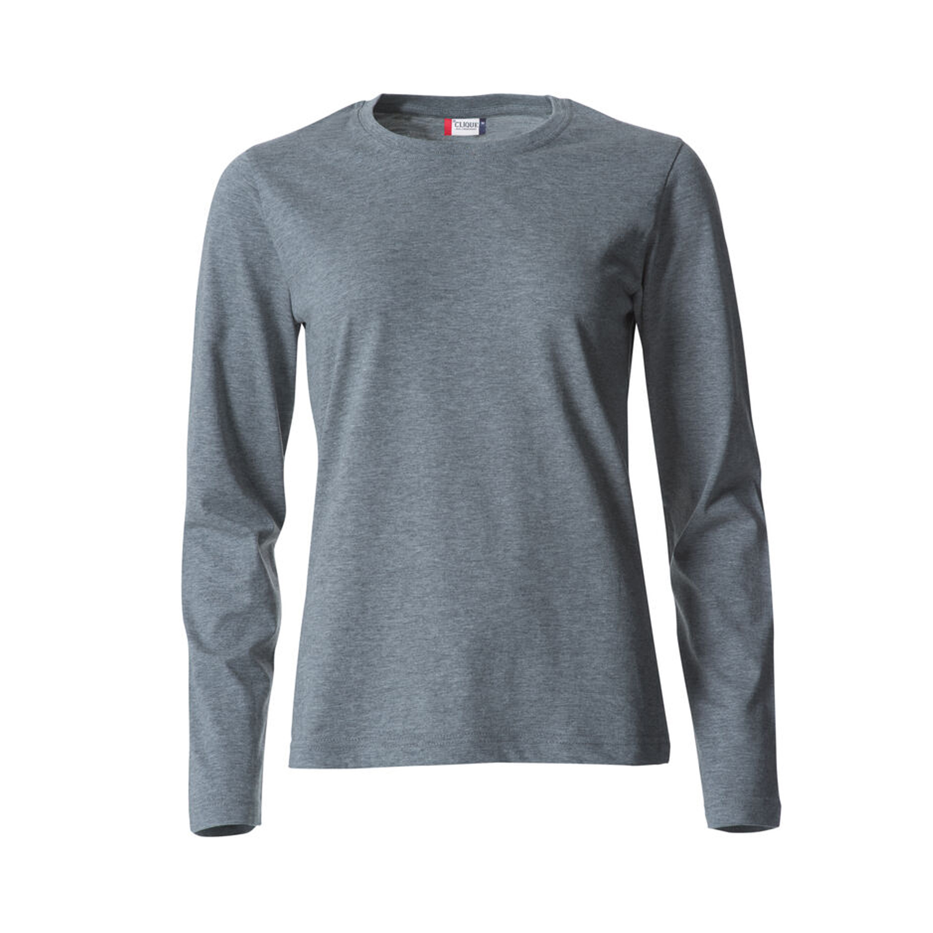 Langarm-T-Shirt Damen Basic-T L/S in Graumeliert aus Baumwolle, Vorderansicht