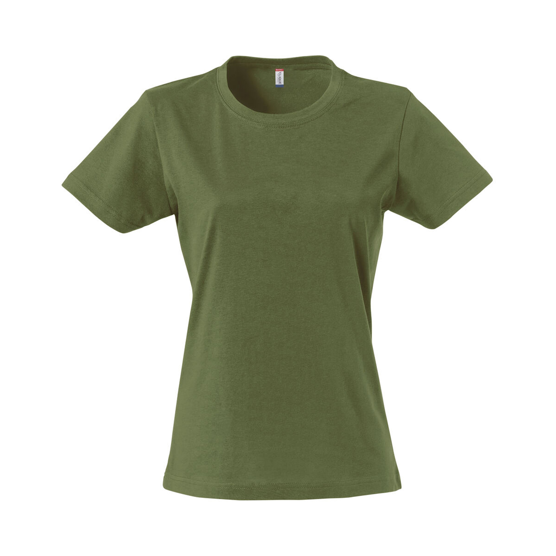 T-Shirt Damen Basic-T in Moosgrün aus Baumwolle, Vorderansicht