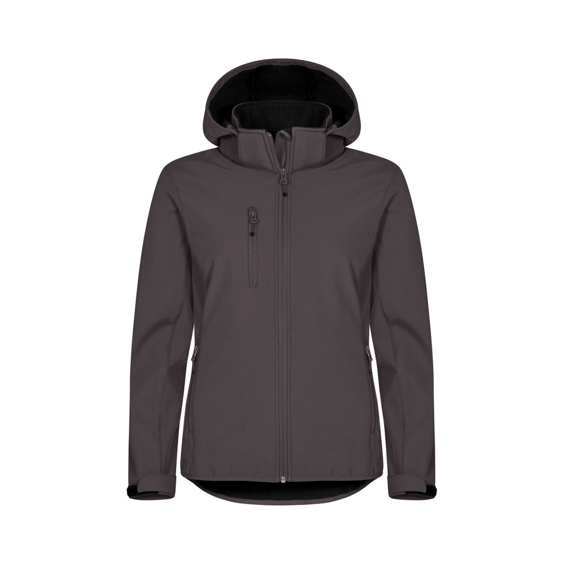 Übergangsjacke Damen Classic Softshell Hoody in Dunkelgrau mit Kapuze, Vorderansicht