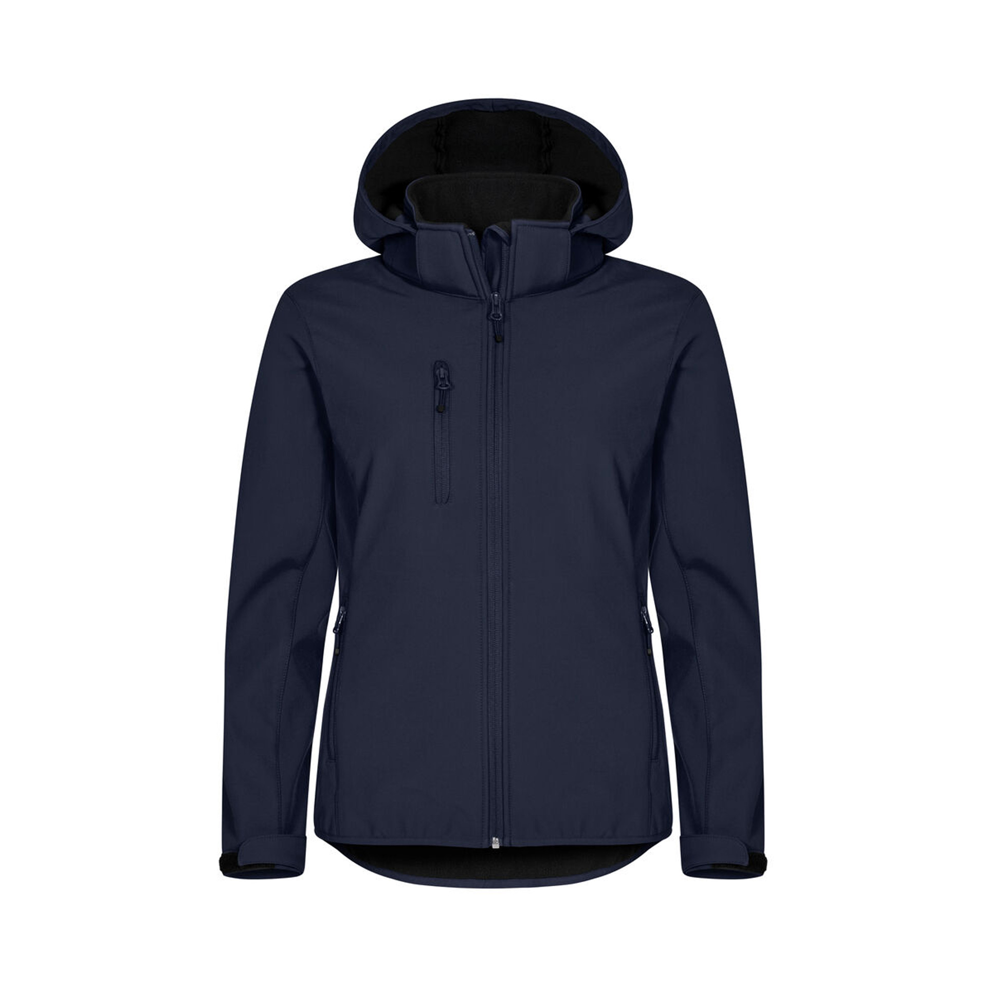 Übergangsjacke Damen Classic Softshell Hoody in Dunkelmarine mit Kapuze, Vorderansicht