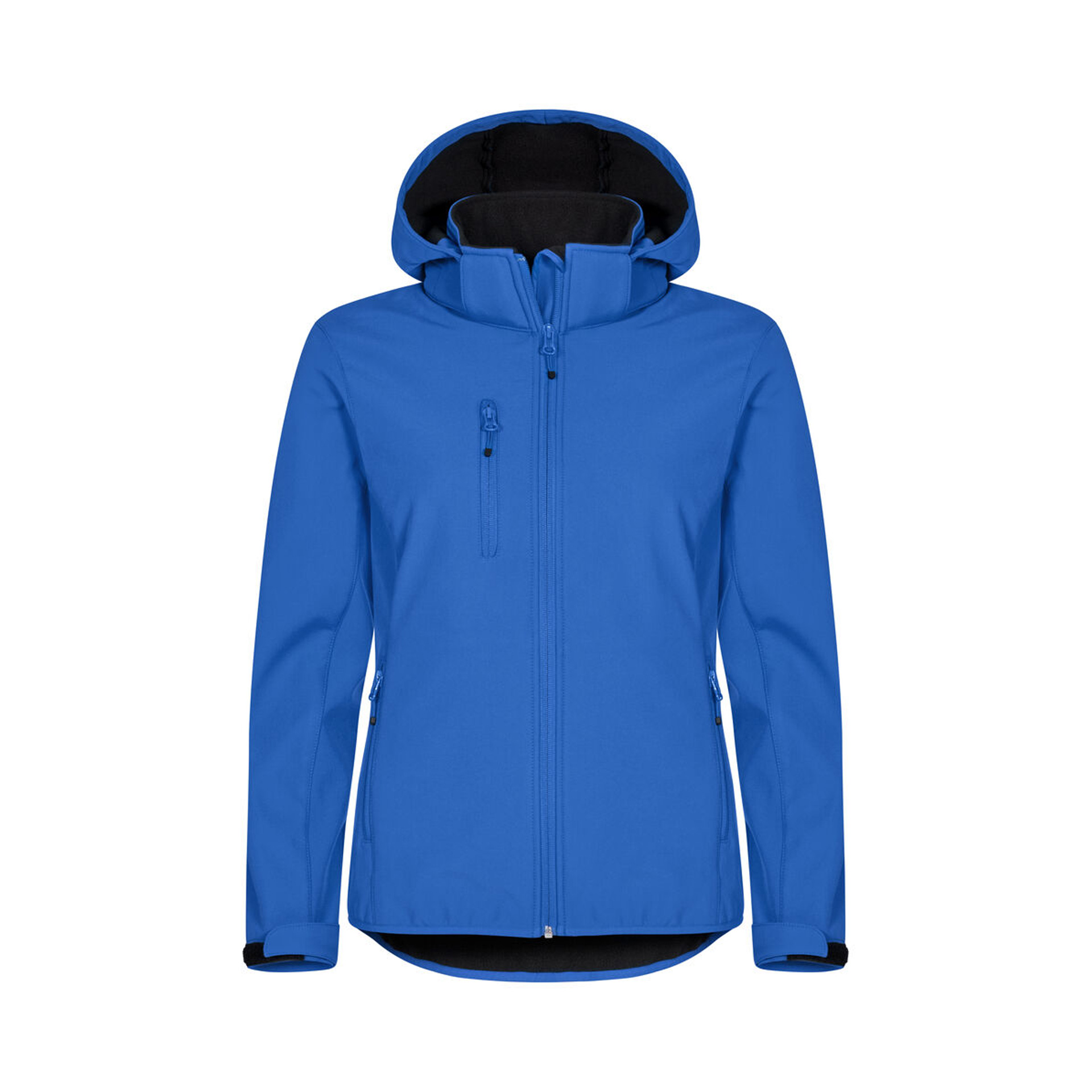Übergangsjacke Damen Classic Softshell Hoody in Royal Blau mit Kapuze, Vorderansicht