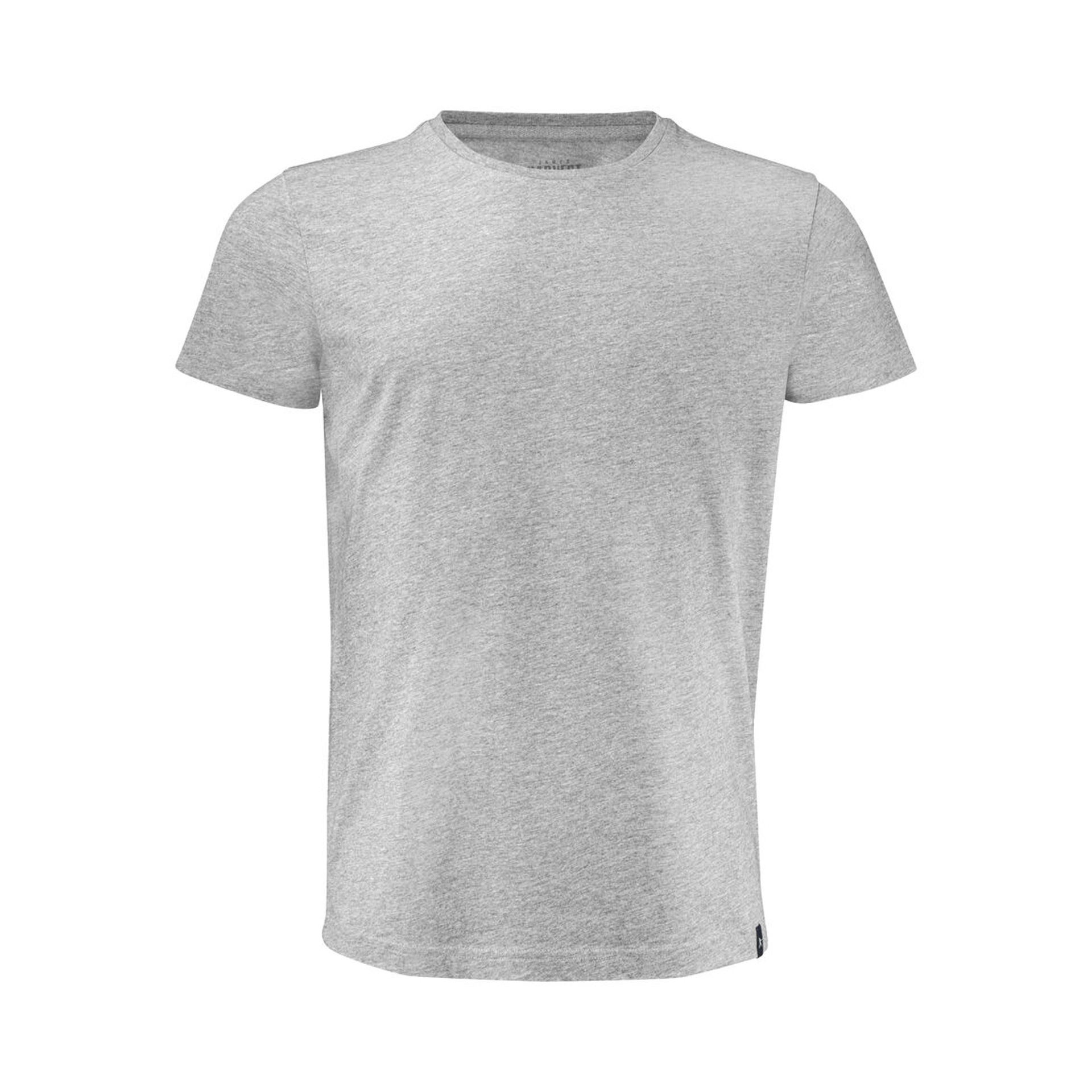 T-Shirt Unisex American U in Hellgraumeliert mit Rundhals, Vorderansicht