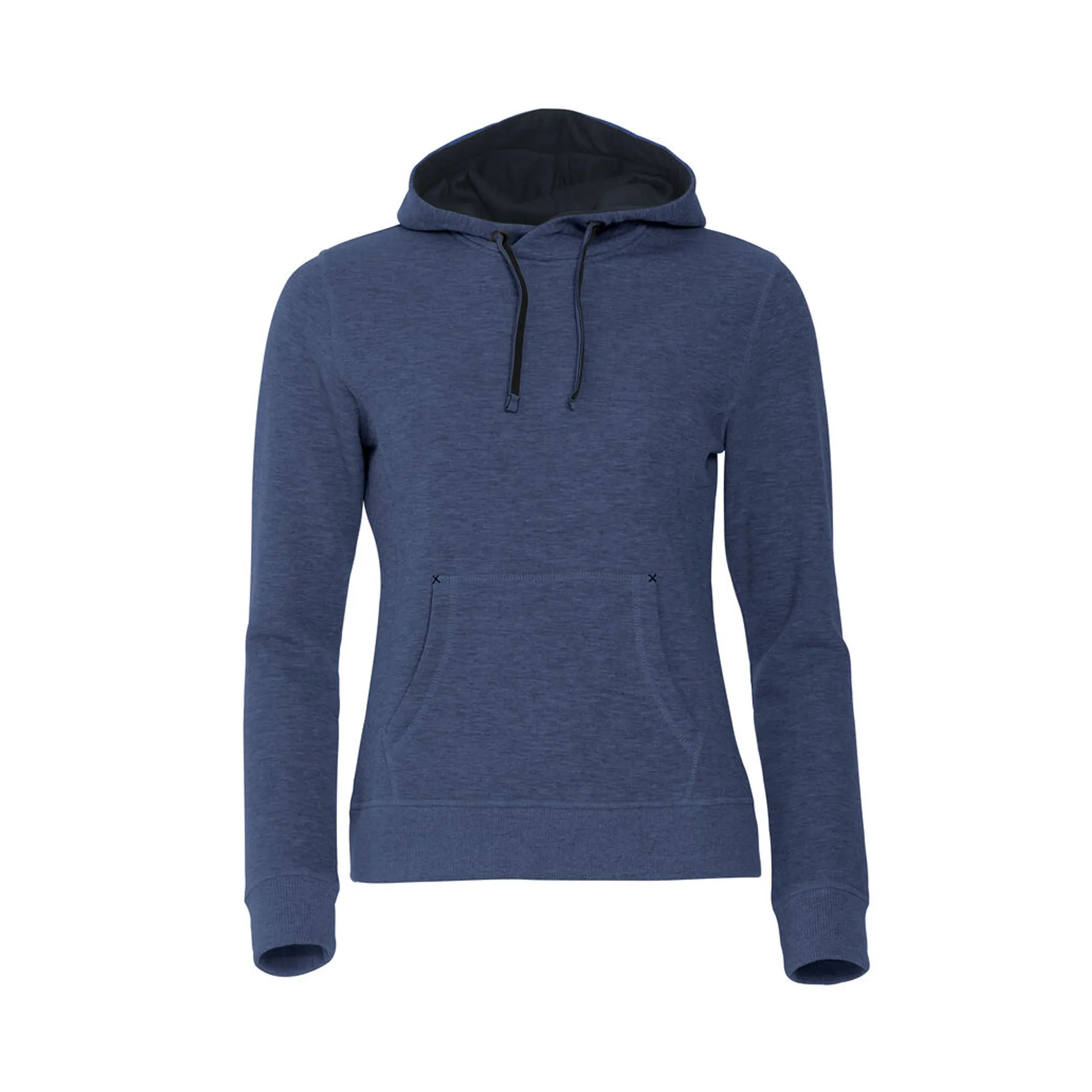 Hoodie Damen Classic Hoody in Blaumeliert mit Kapuze, Vorderansicht