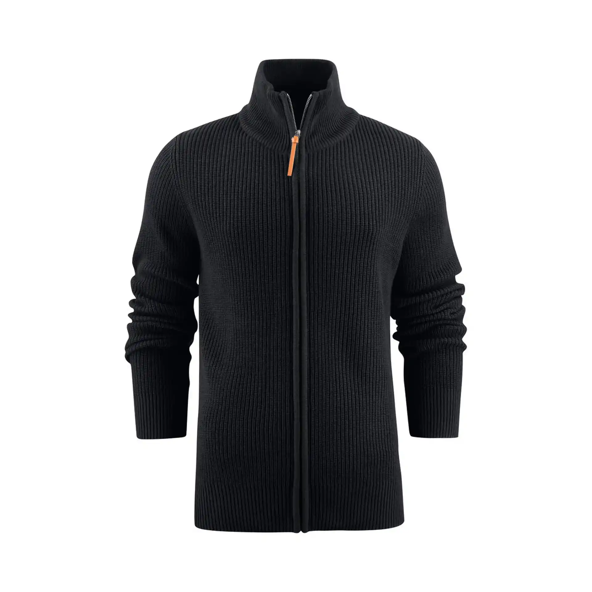 Strickjacke Herren Brockway in Schwarz mit Metallreissverschluss, Vorderansicht