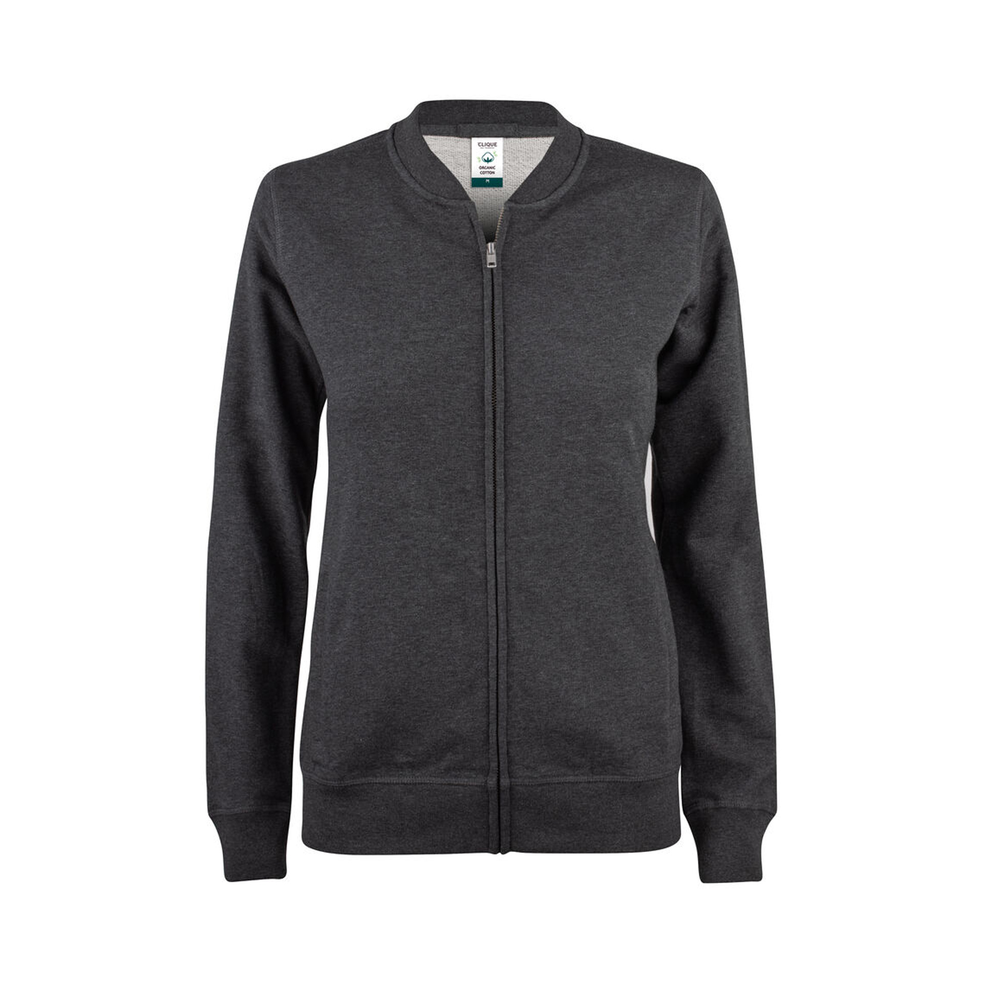 Damen-Sweatjacke Premium OC Cardigan in Anthrazitmeliert aus Bio-Baumwolle, Vorderansicht