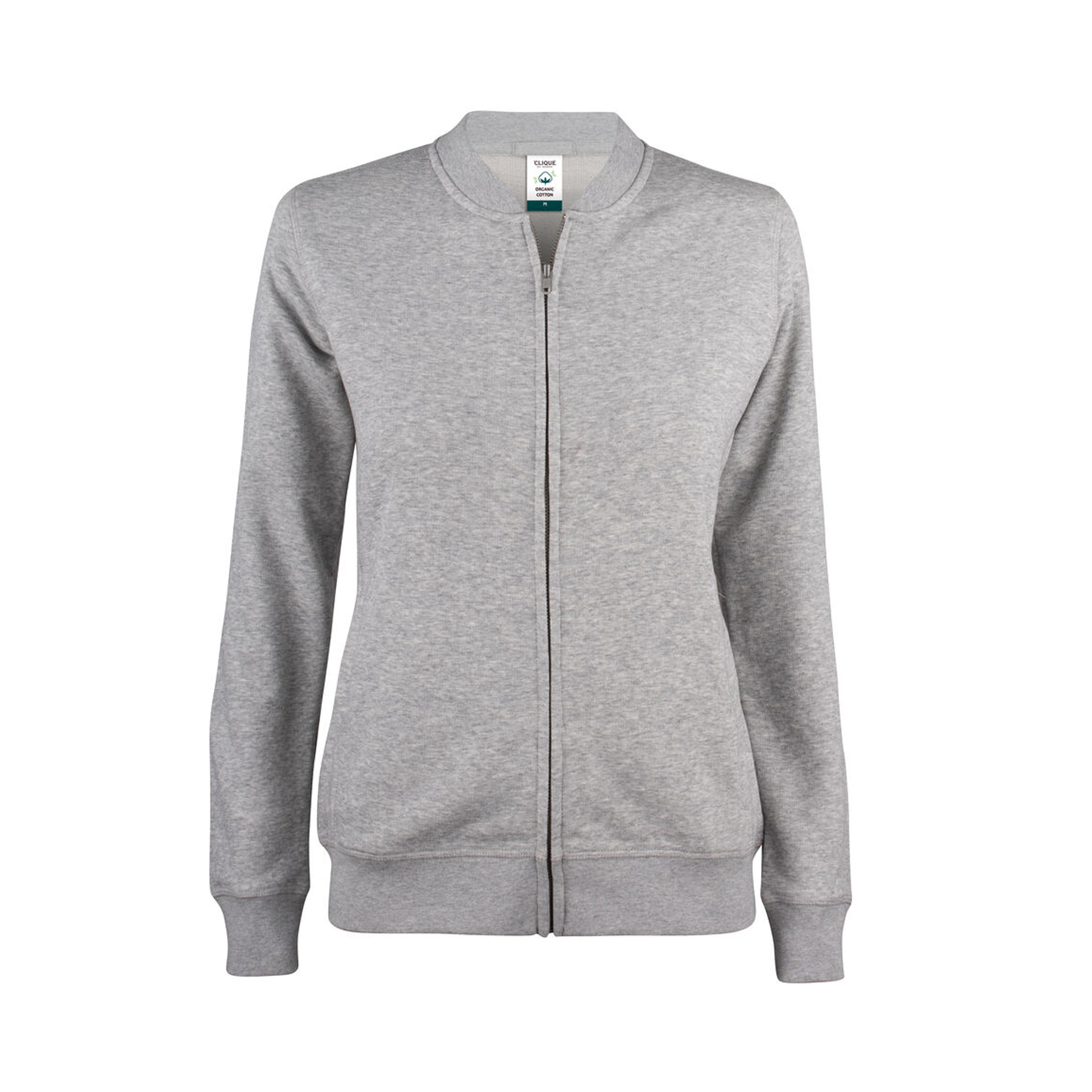 Damen-Sweatjacke Premium OC Cardigan in Graumeliert aus Bio-Baumwolle, Vorderansicht