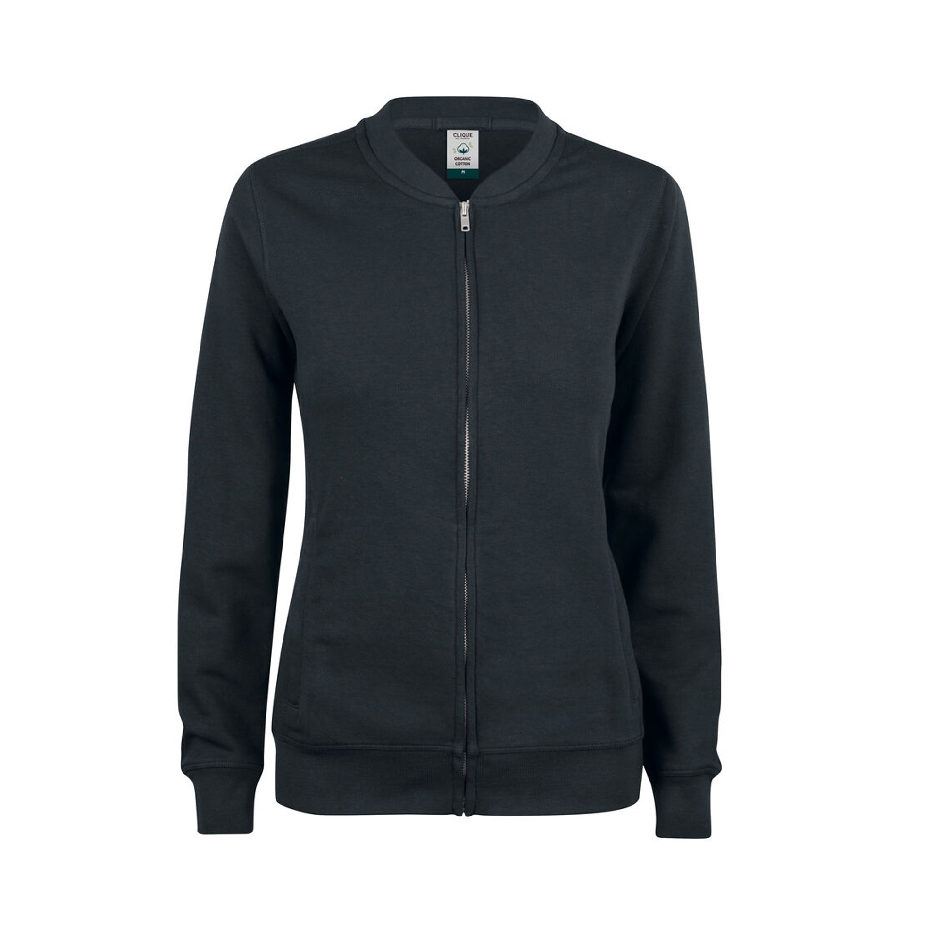 Damen-Sweatjacke Premium OC Cardigan in Schwarz aus Bio-Baumwolle, Vorderansicht