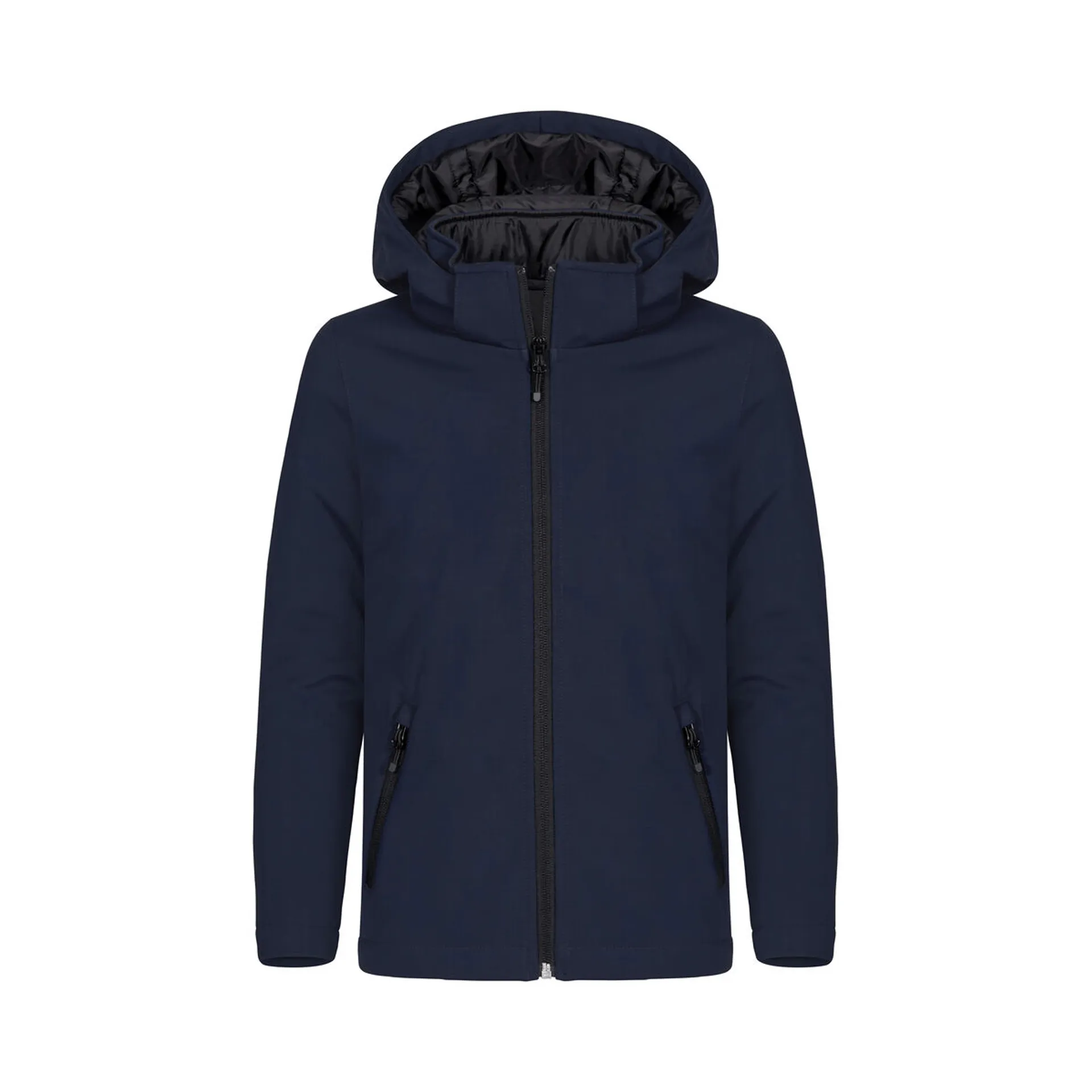 Kinder-Softshelljacke Padded Hoody Junior in Dunkelmarine gepolstert, Vorderansicht