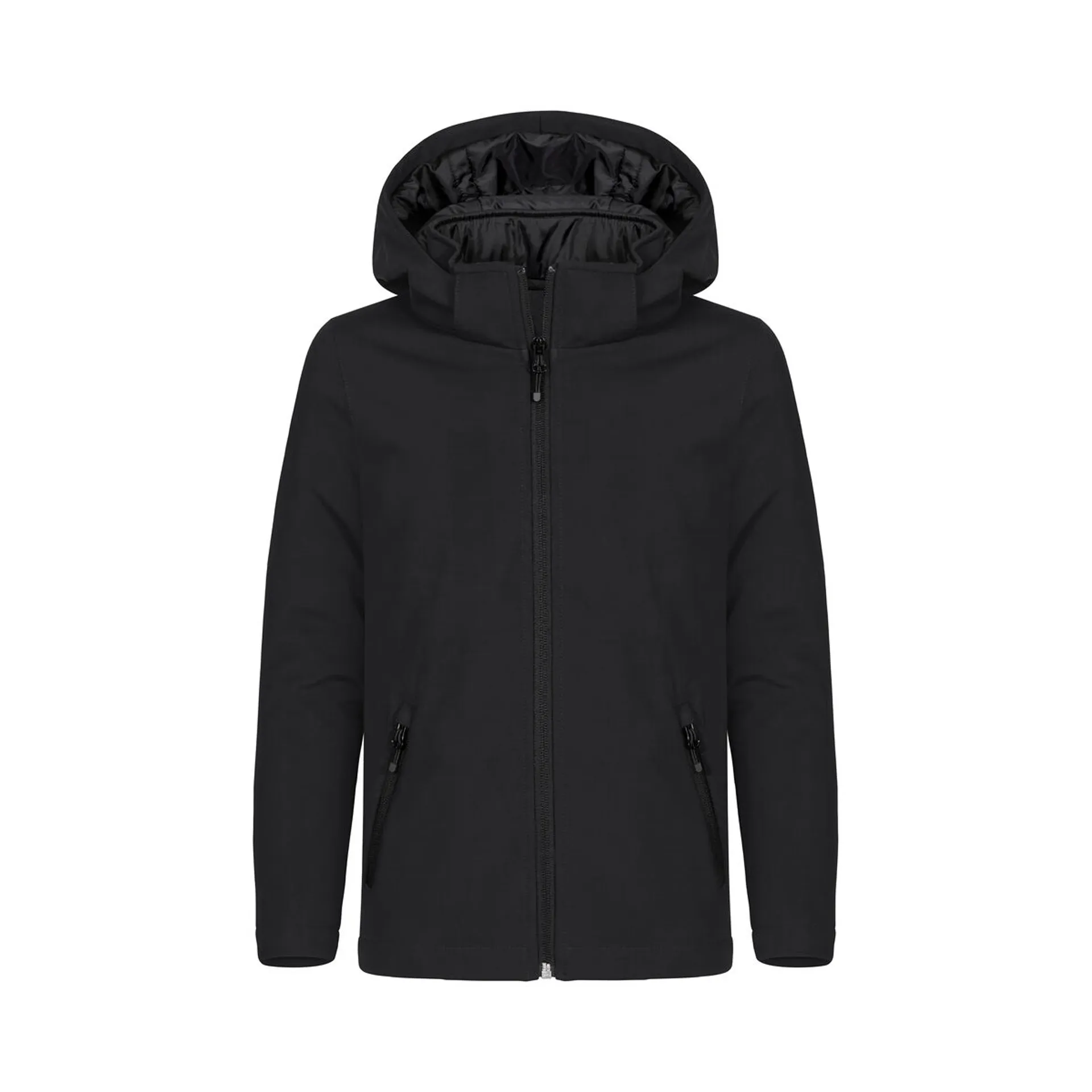 Kinder-Softshelljacke Padded Hoody Junior in Schwarz gepolstert, Vorderansicht
